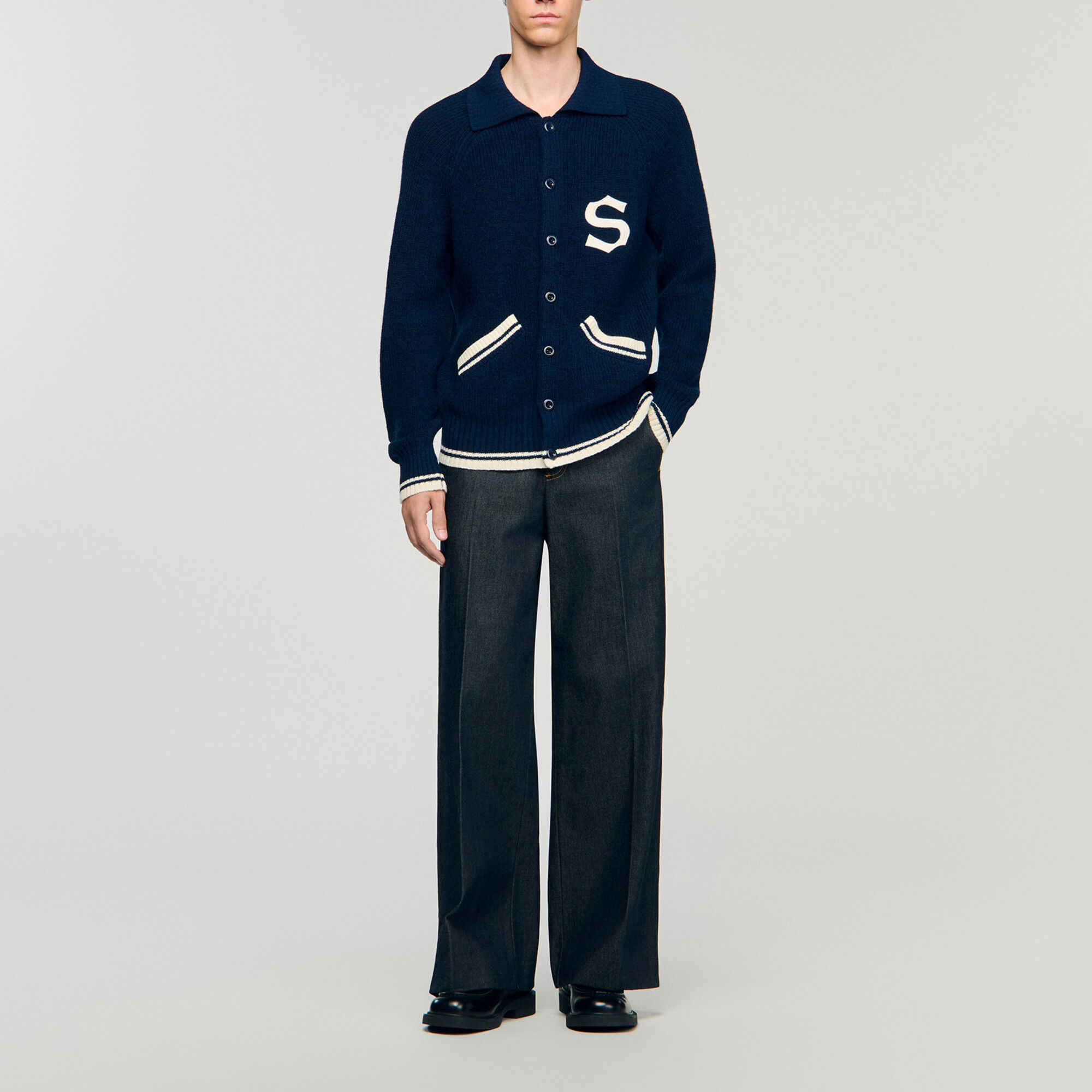 Wool cardigan with patch S - Men | Sandro