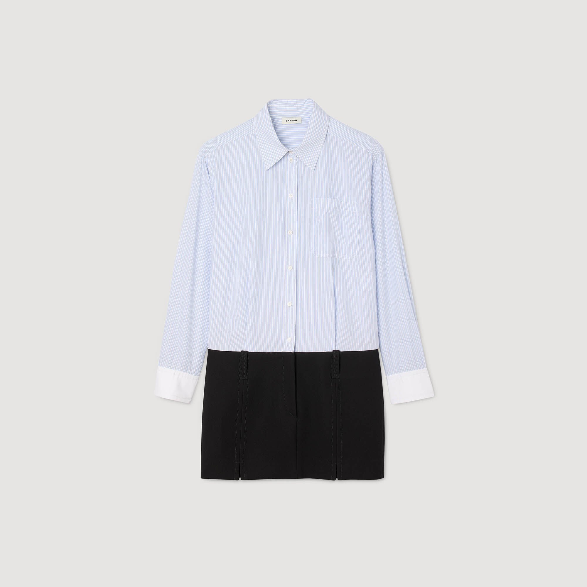 Short dress with dual materials
