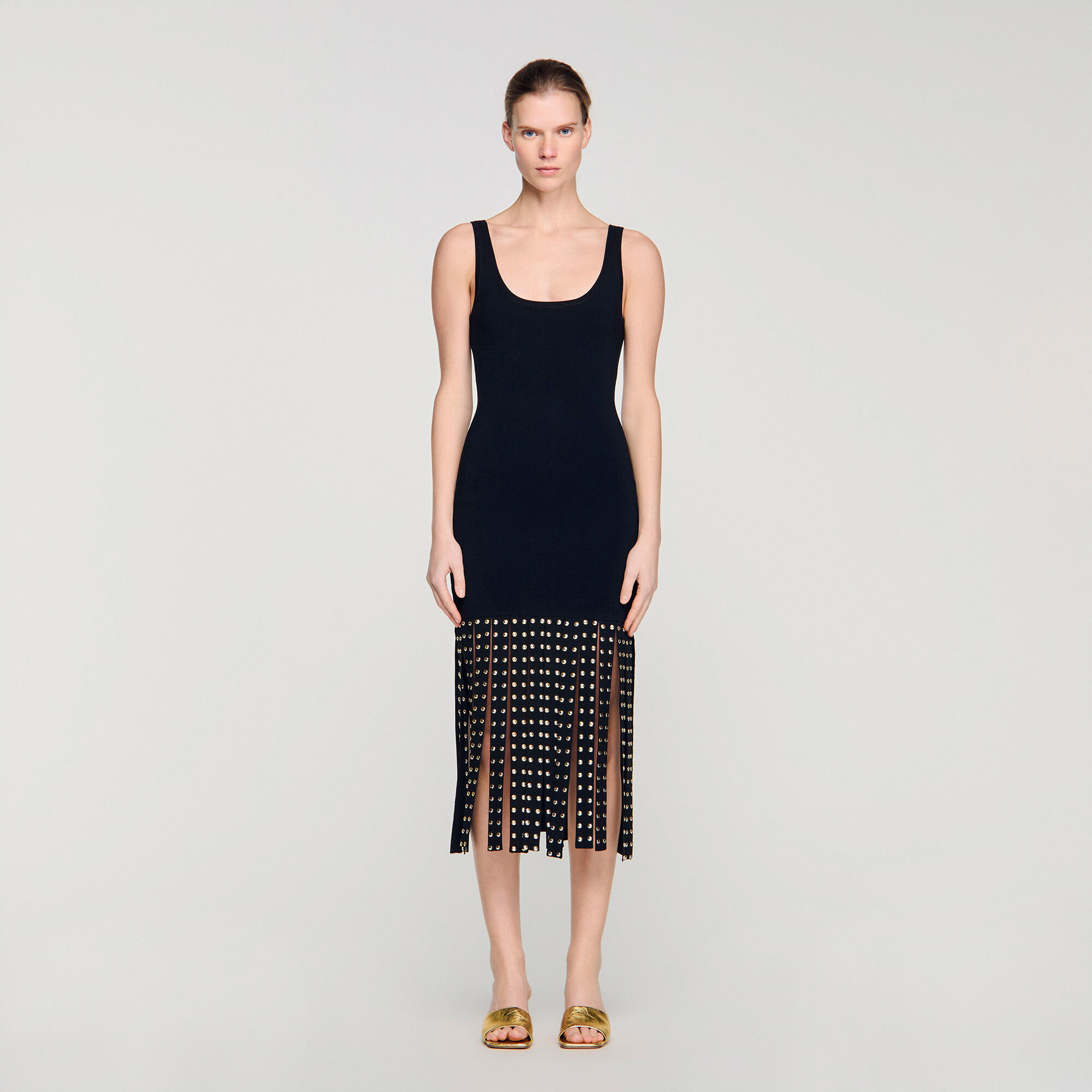 Fringed knit maxi dress
