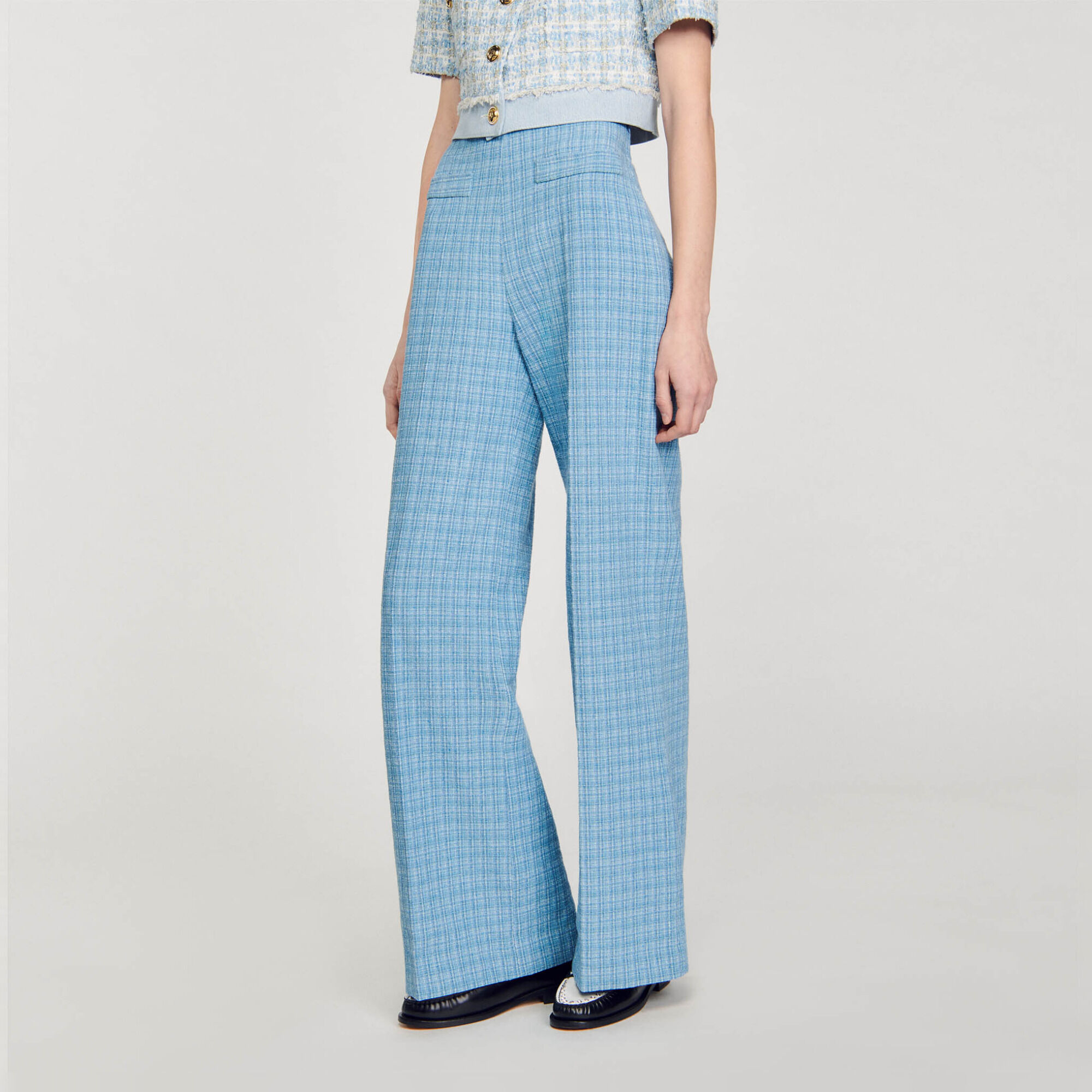 Wide-leg tweed trousers