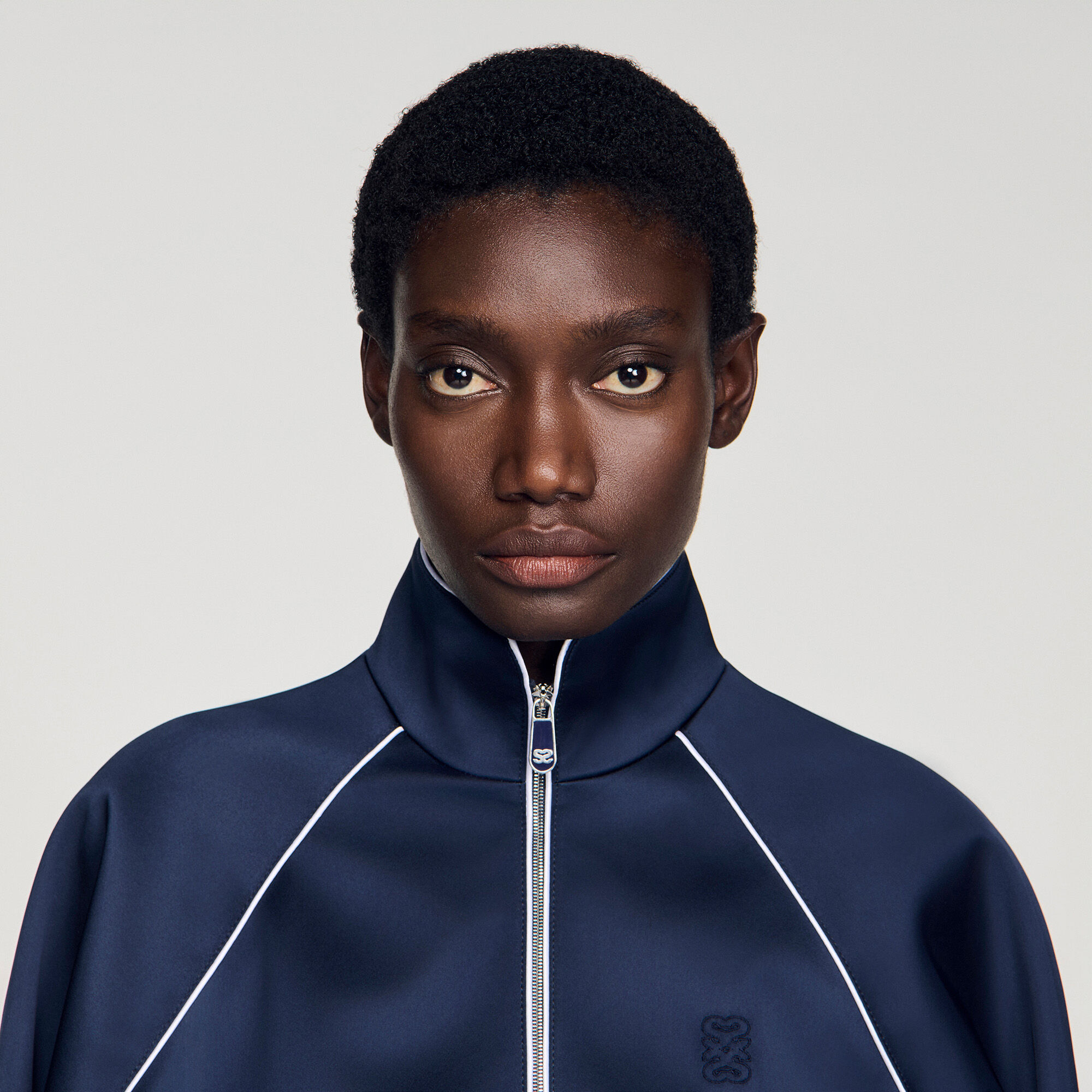 Embroidered cropped satin jacket