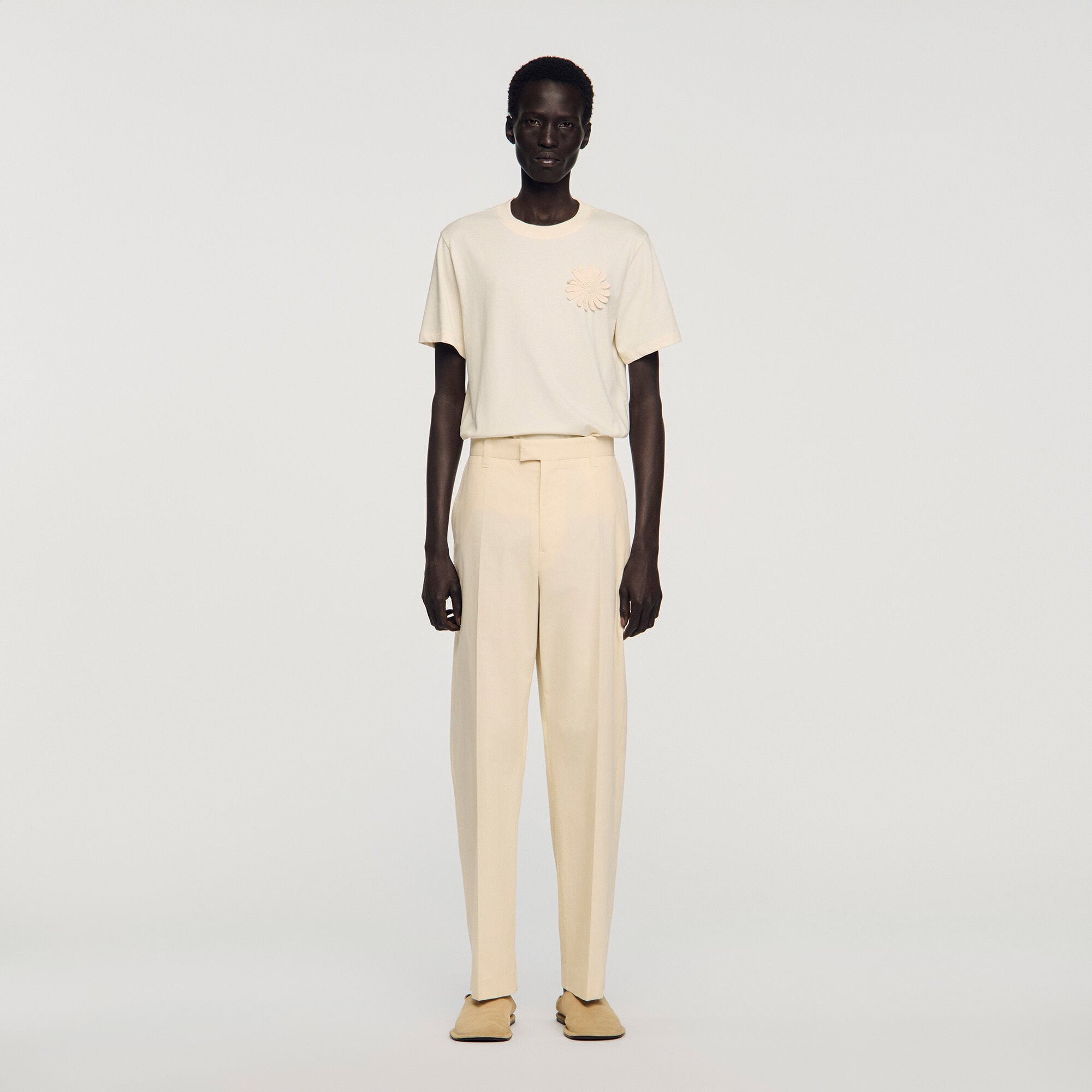 Wide-leg cotton trousers