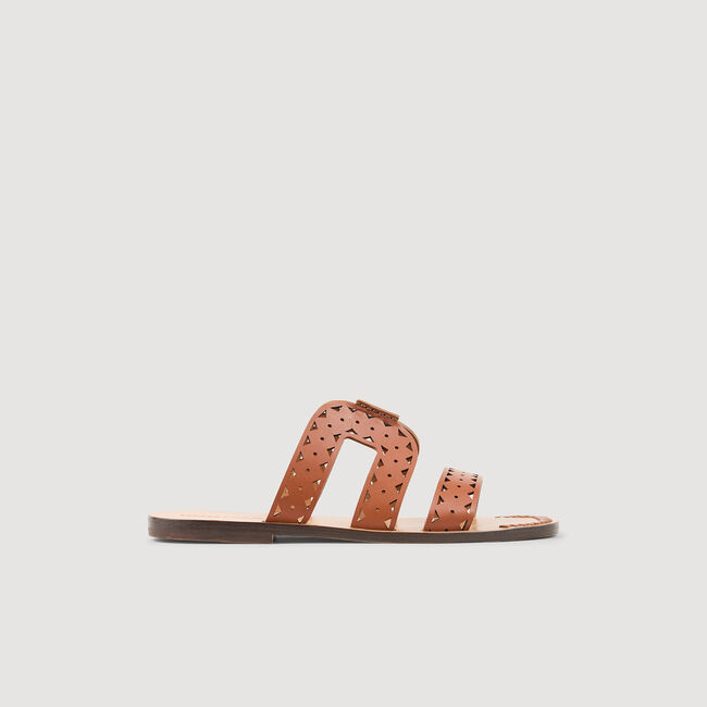 Flat perforated leather sandals