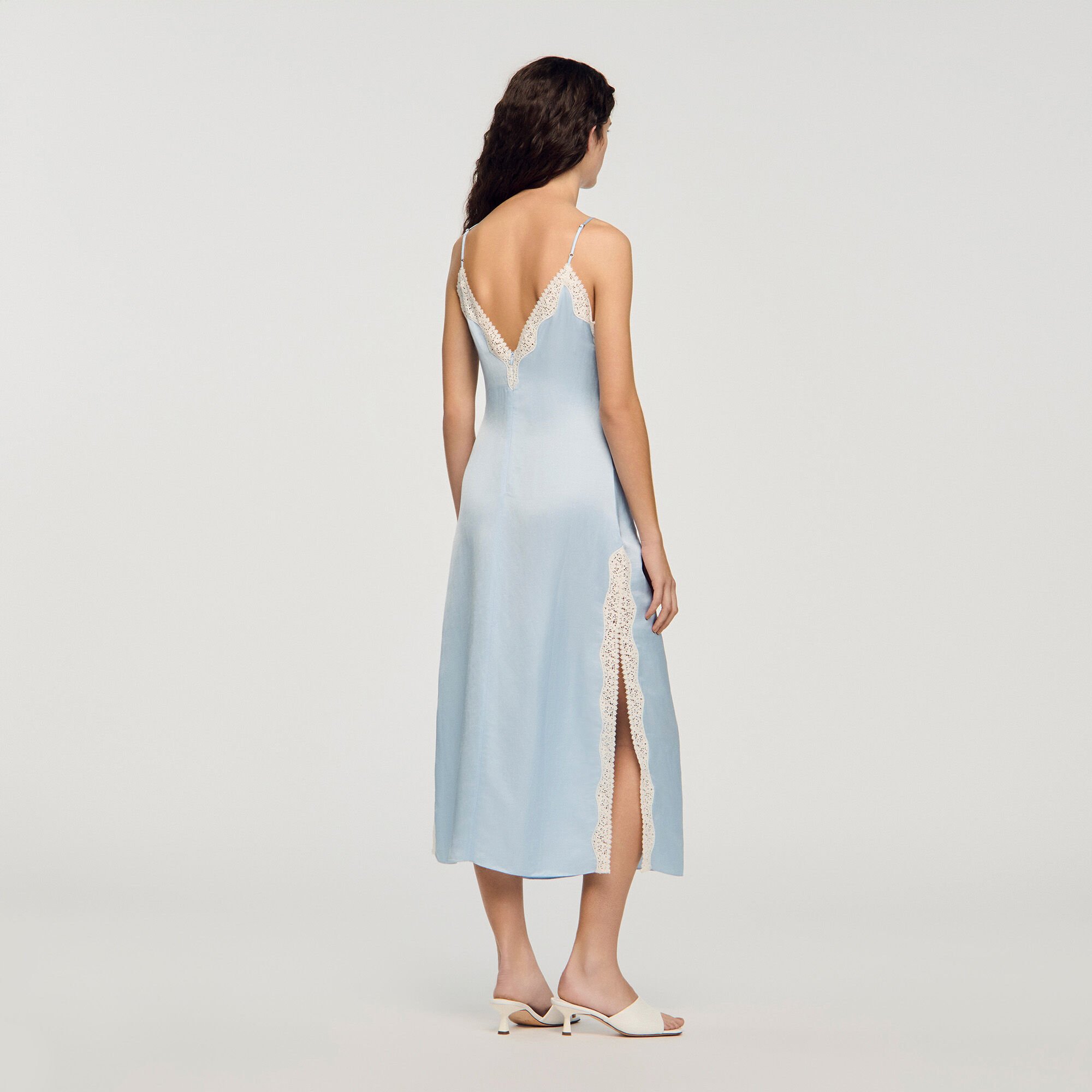 Satin-effect maxi dress with straps