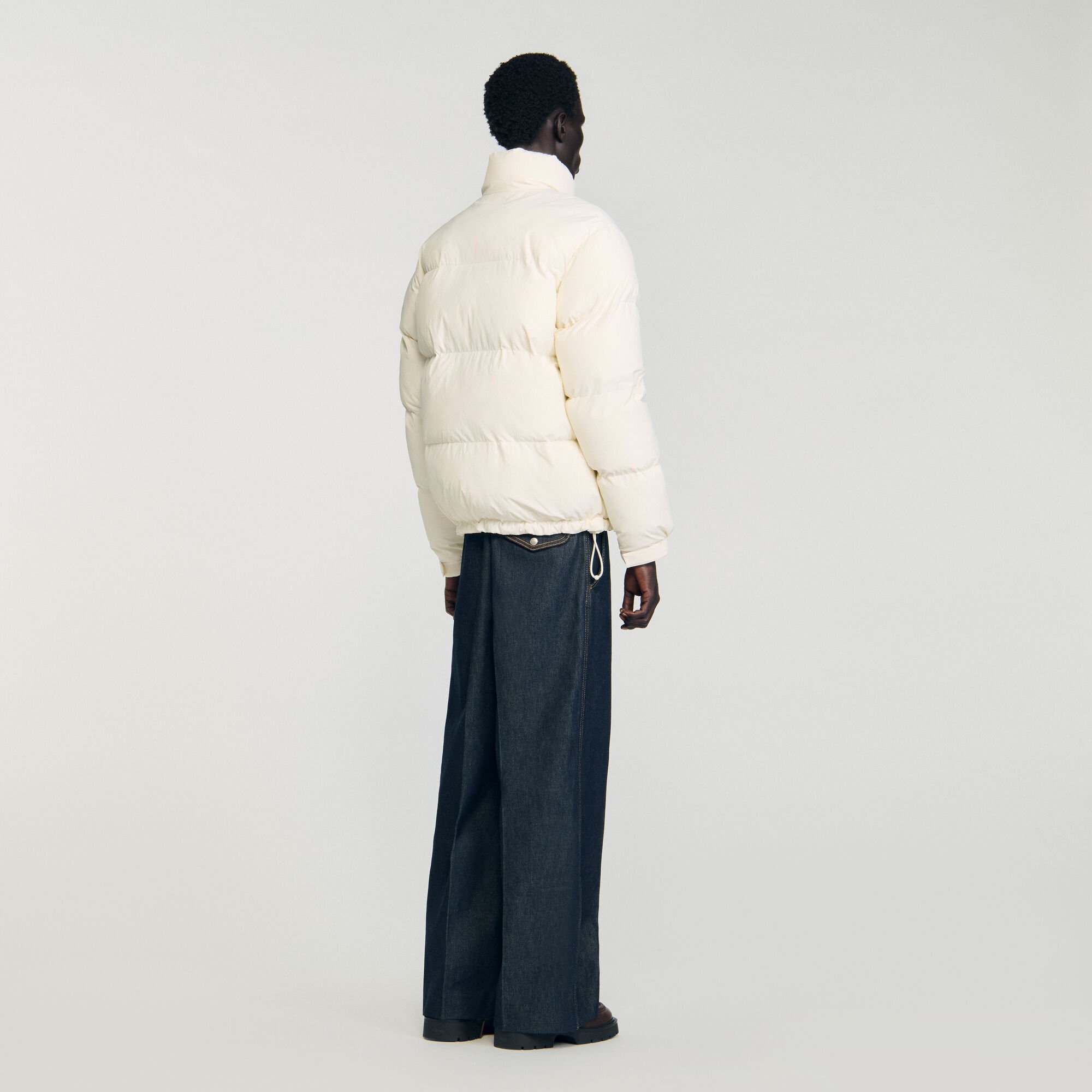 Hooded puffer with high collar