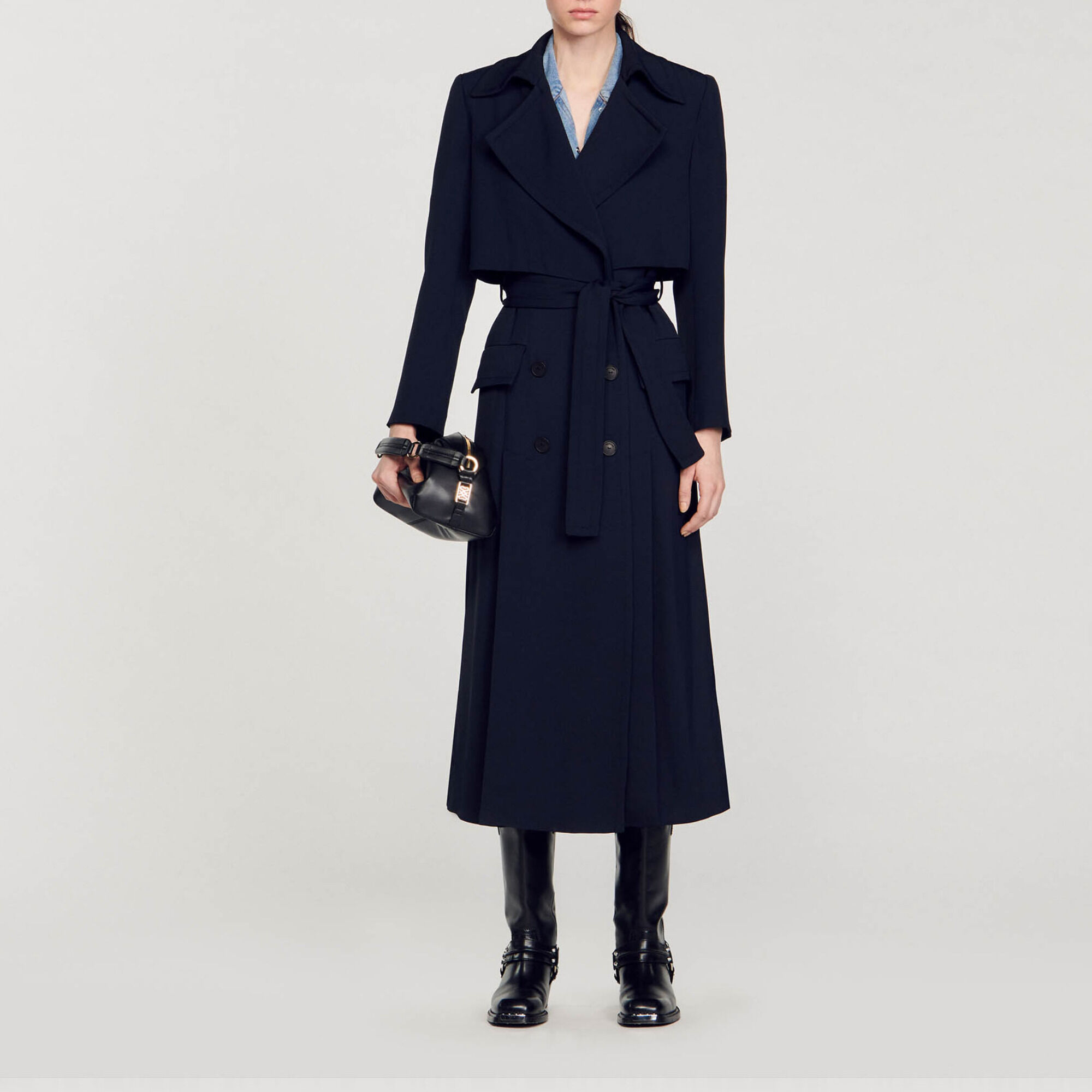 Navy blue long coat womens hotsell