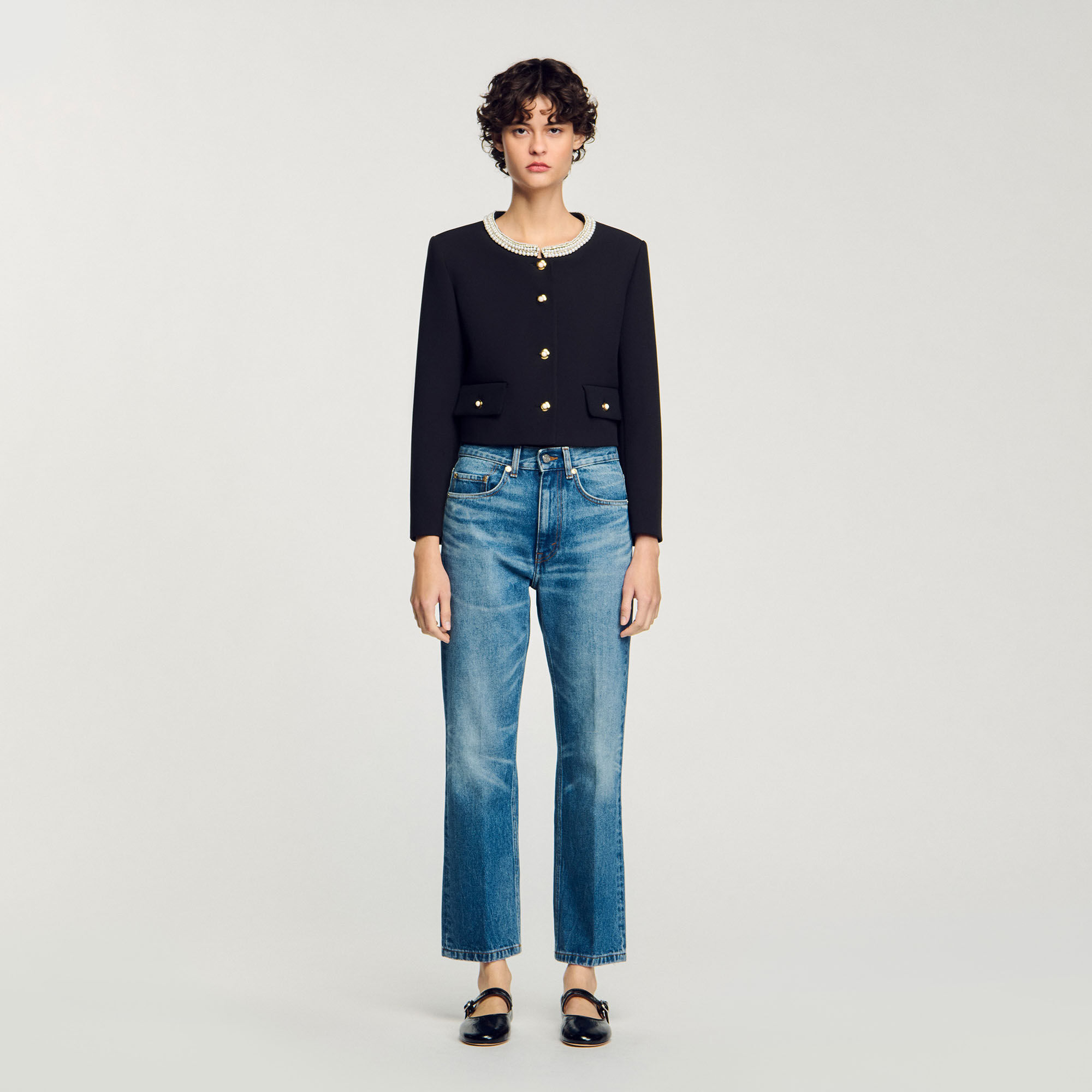 Jacket with beaded collar