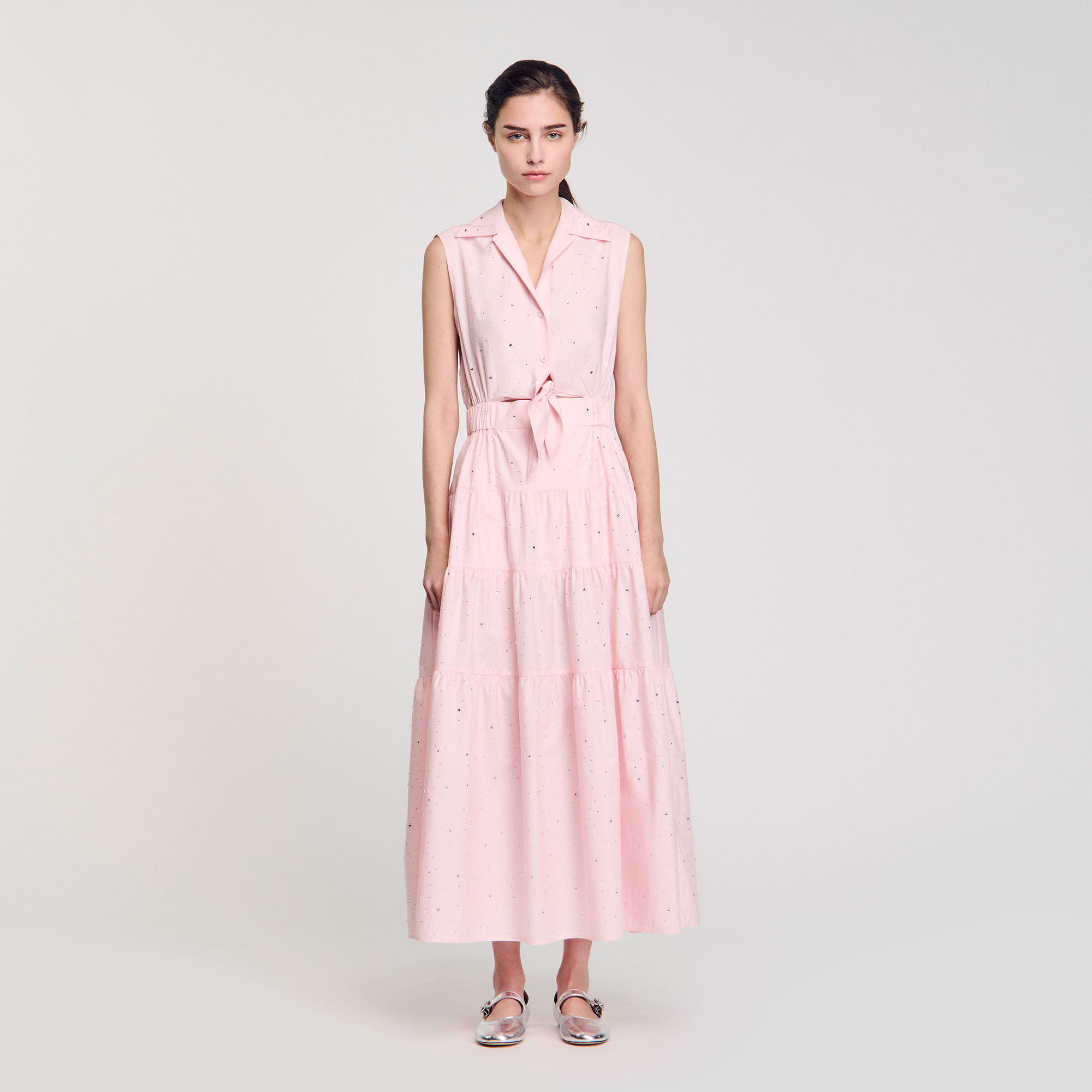 Rhinestone tie-front maxi dress