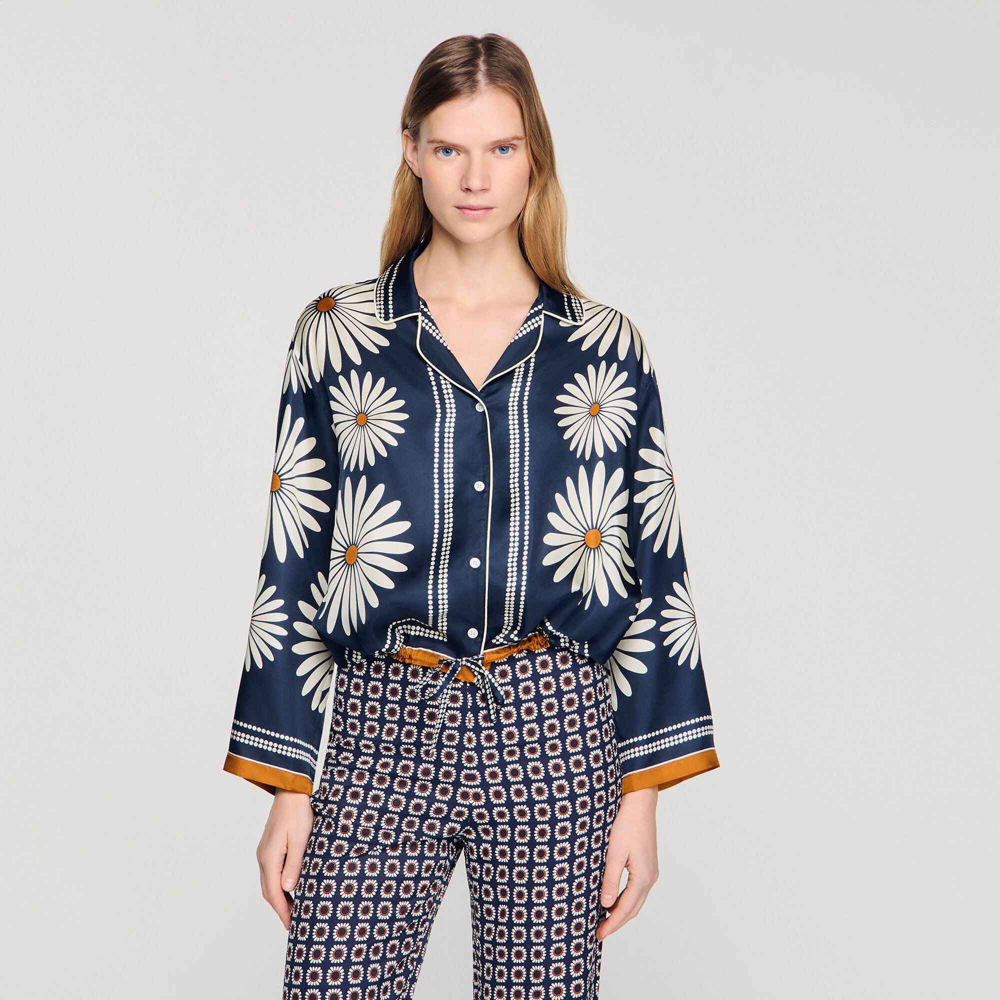 Floral print silk shirt