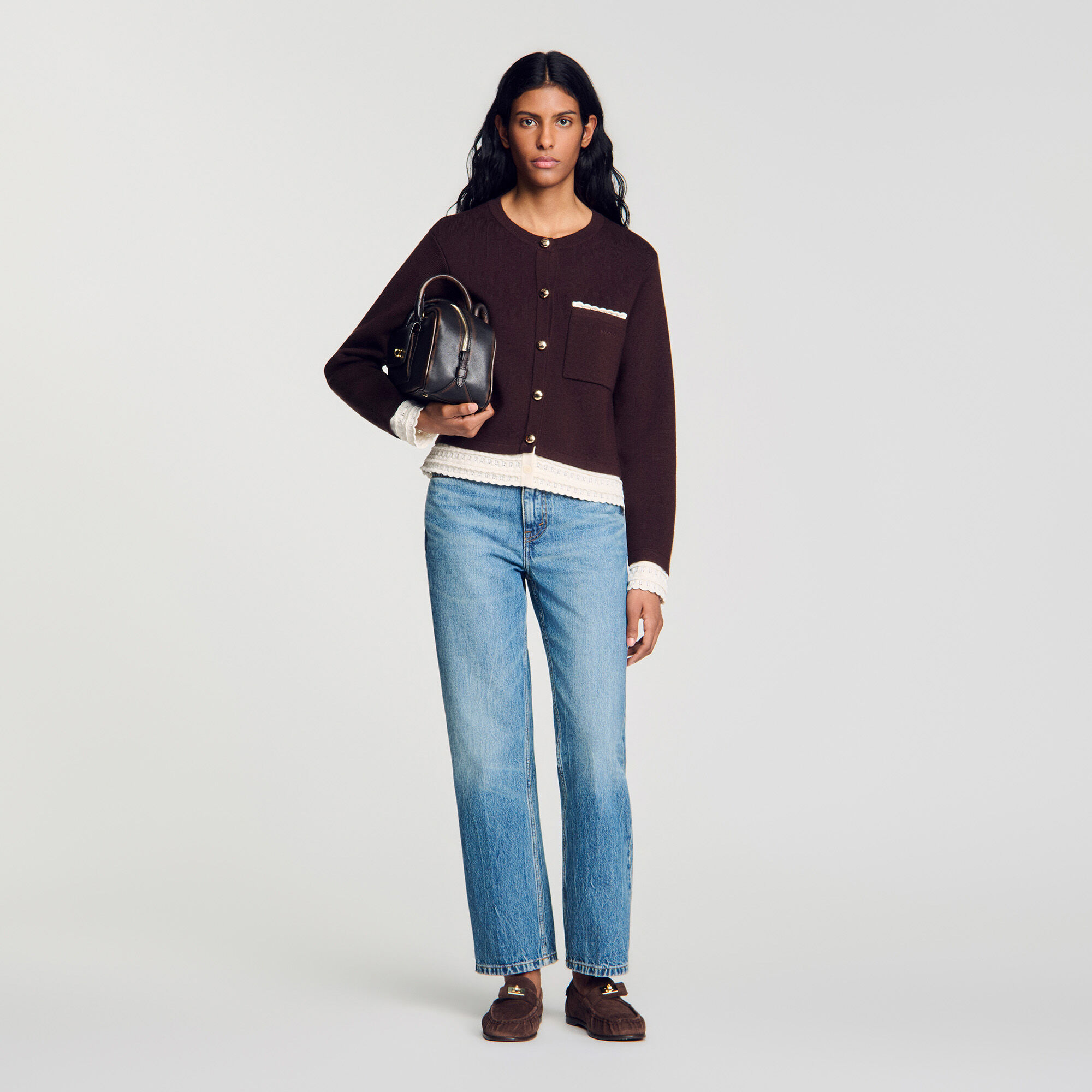 Cardigan with contrast lace