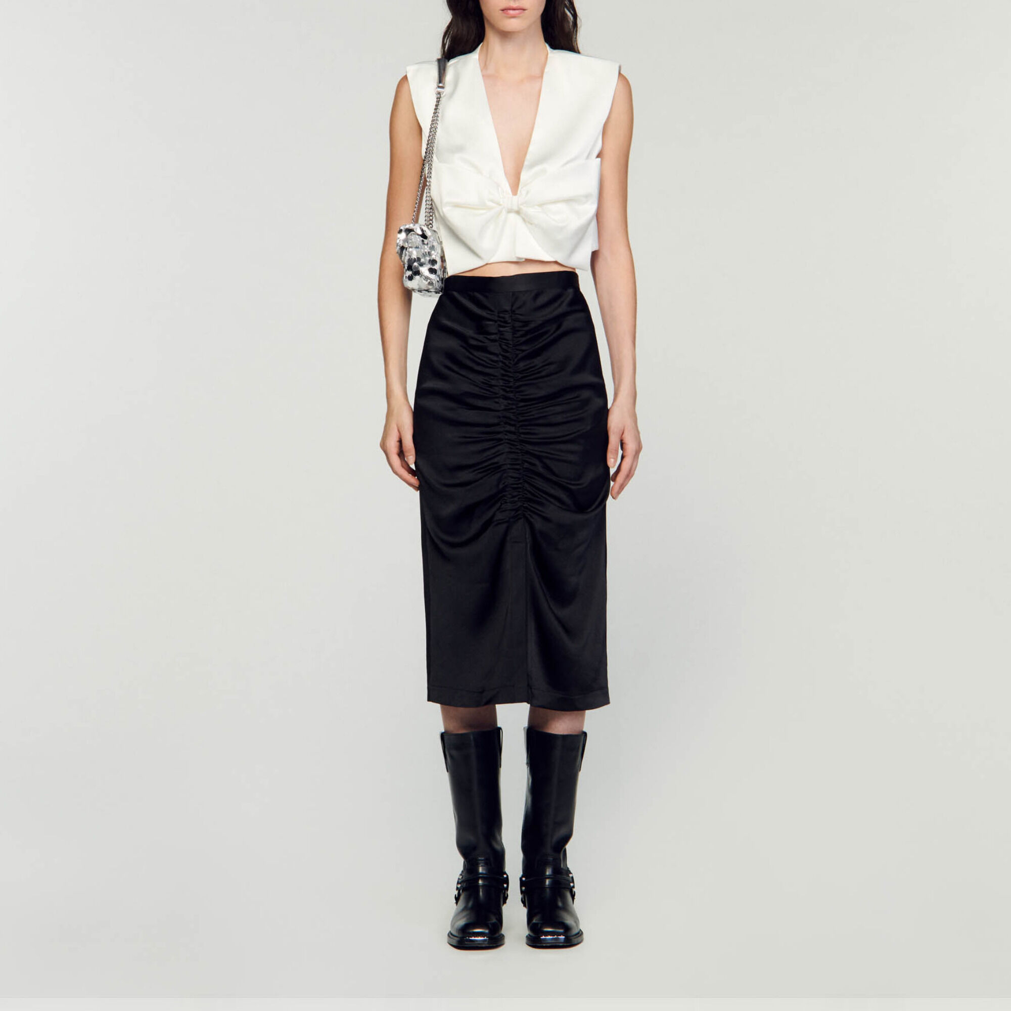 Satin-effect midi skirt