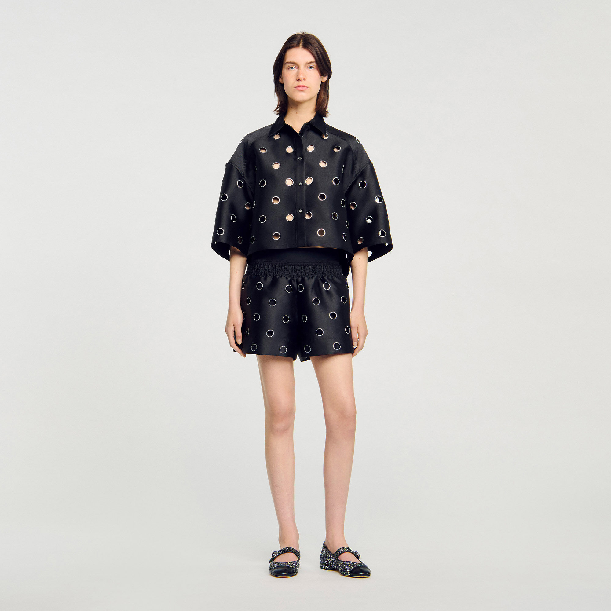 Denim shirt with rhinestones
