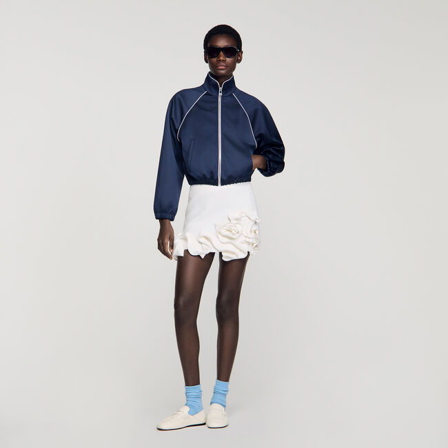 Embroidered cropped satin jacket