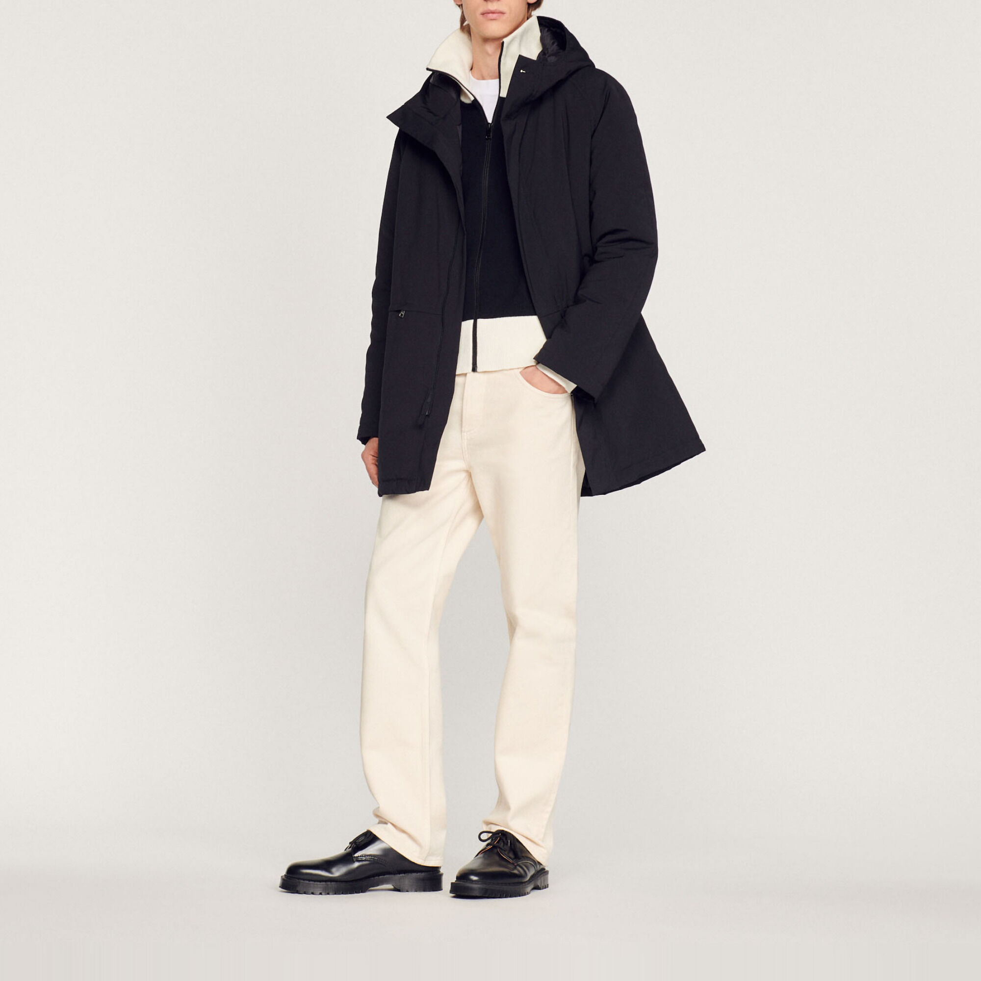 Fleece parka in technical fabric