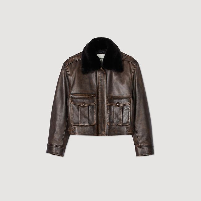 Distressed leather jacket