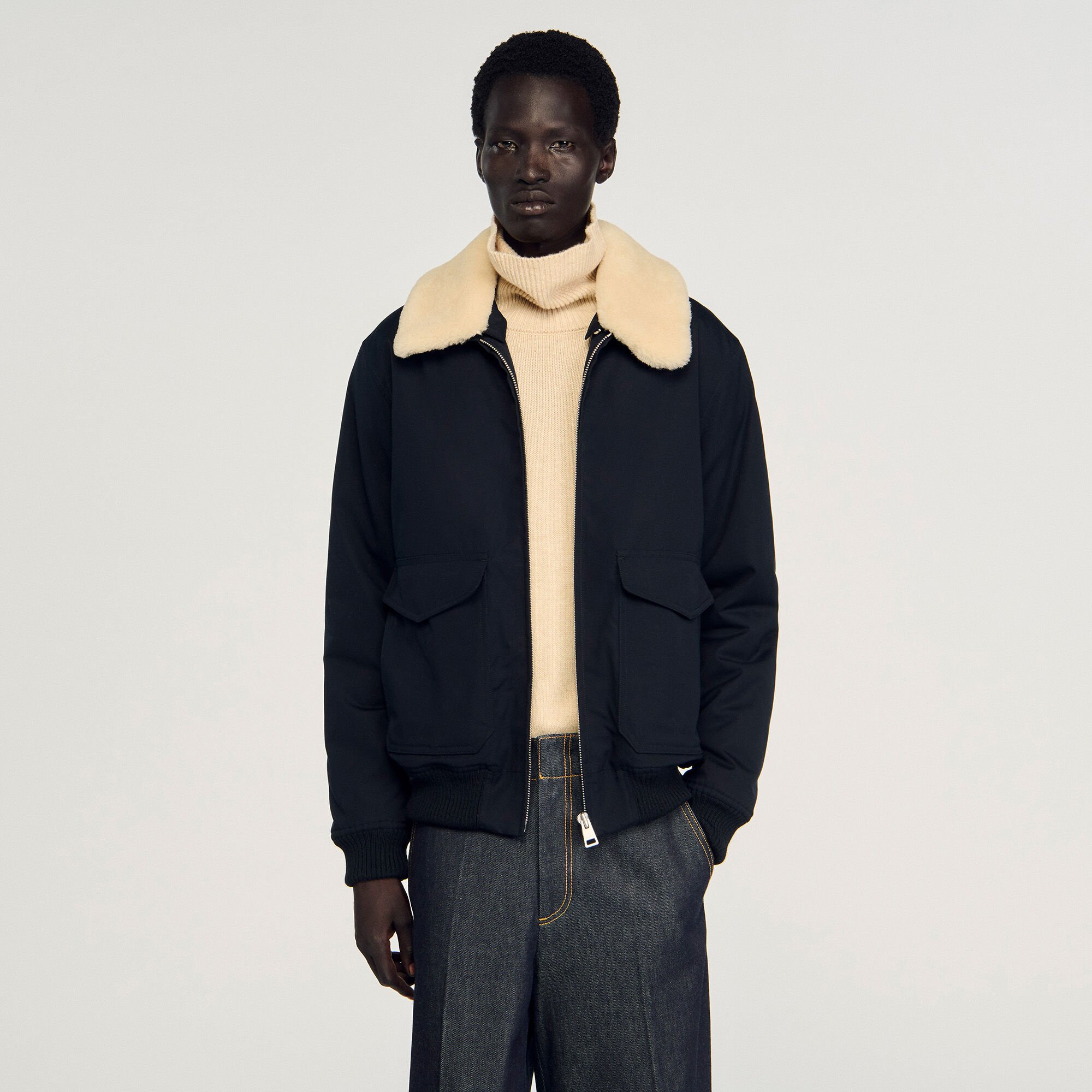 Shearling collar aviator jacket