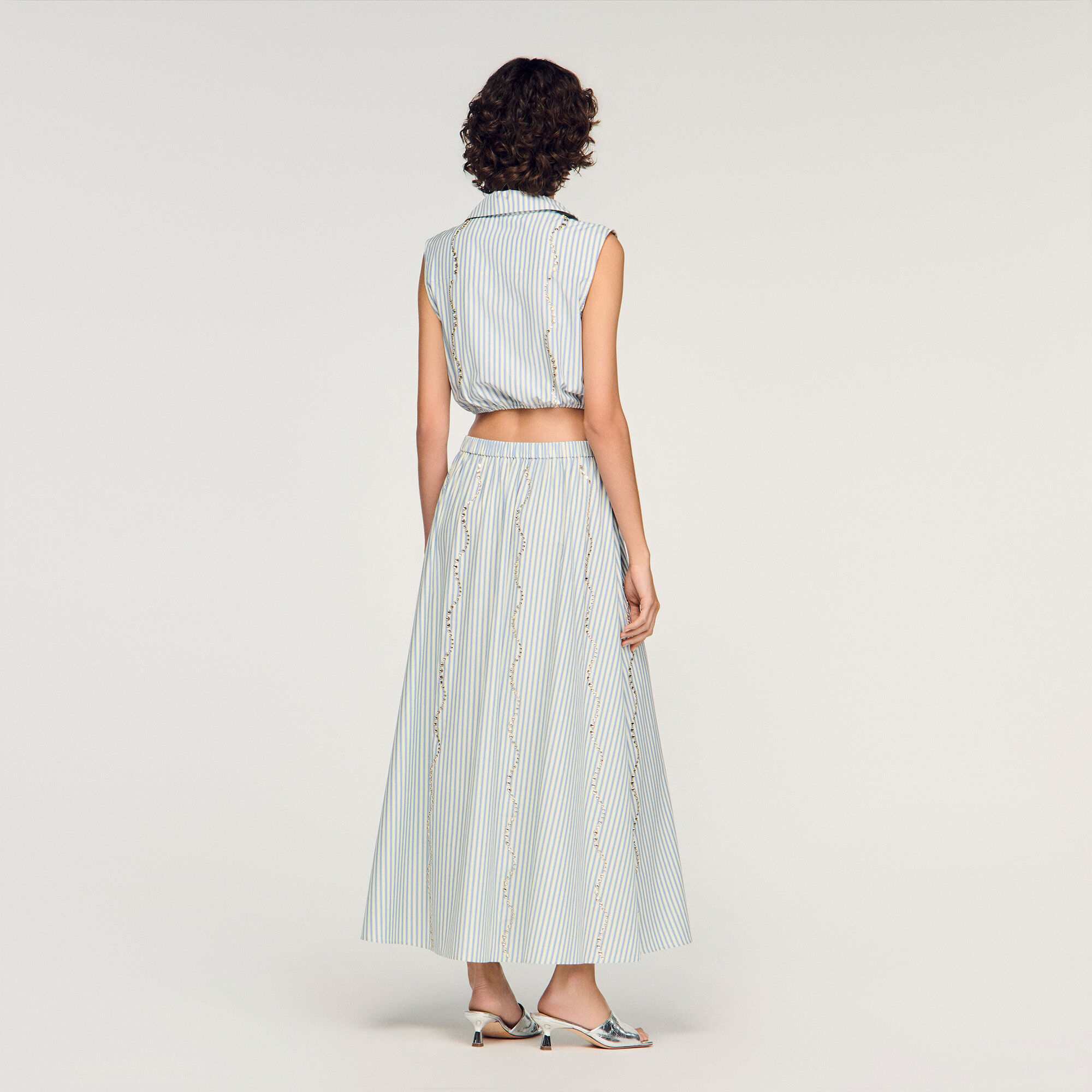 Rhinestone striped long skirt