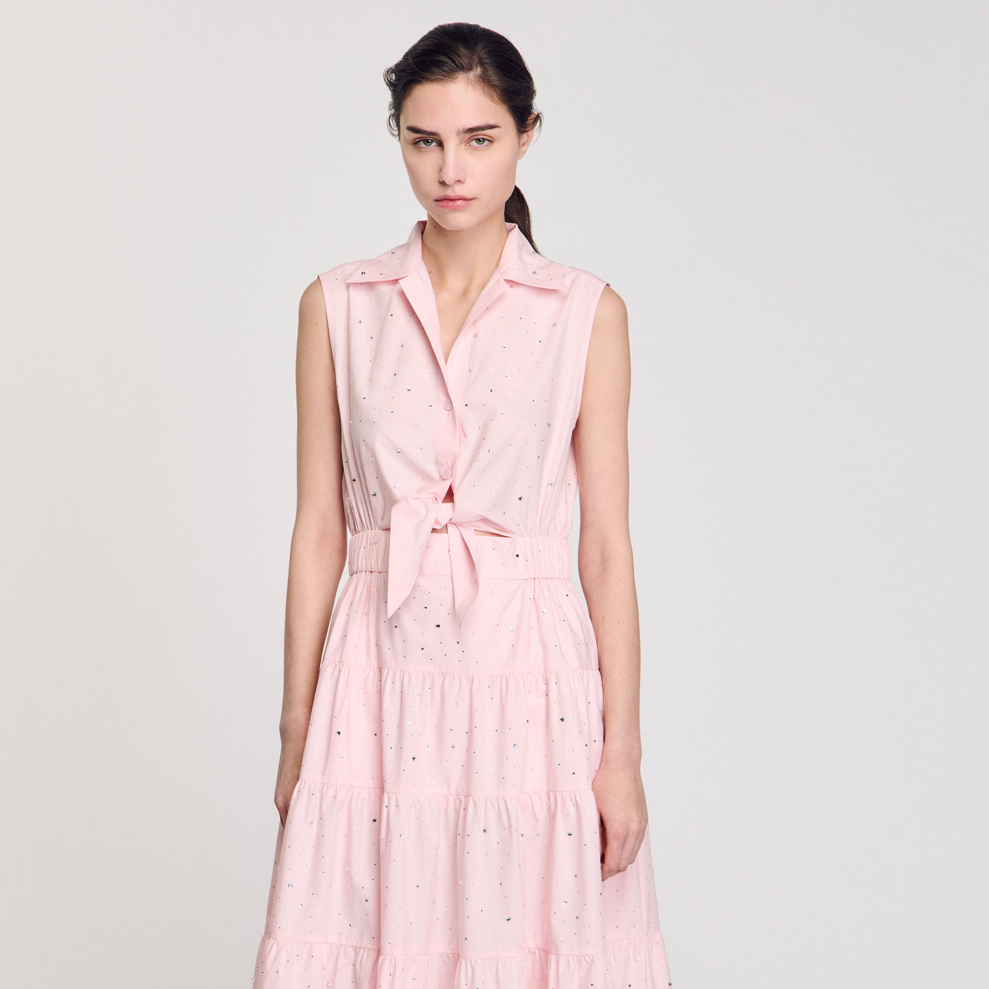 Rhinestone tie-front maxi dress