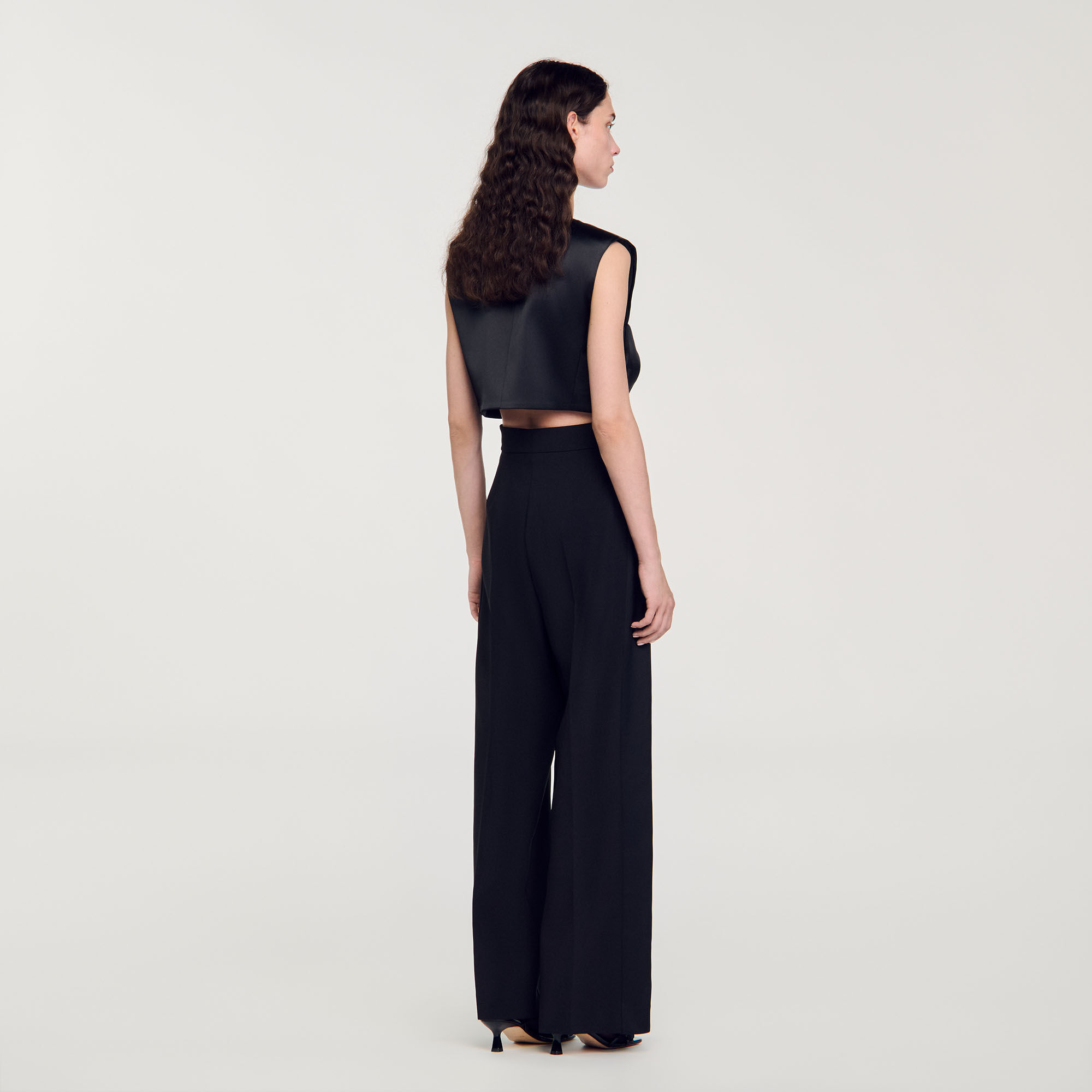Wide-leg satin side stripe trousers