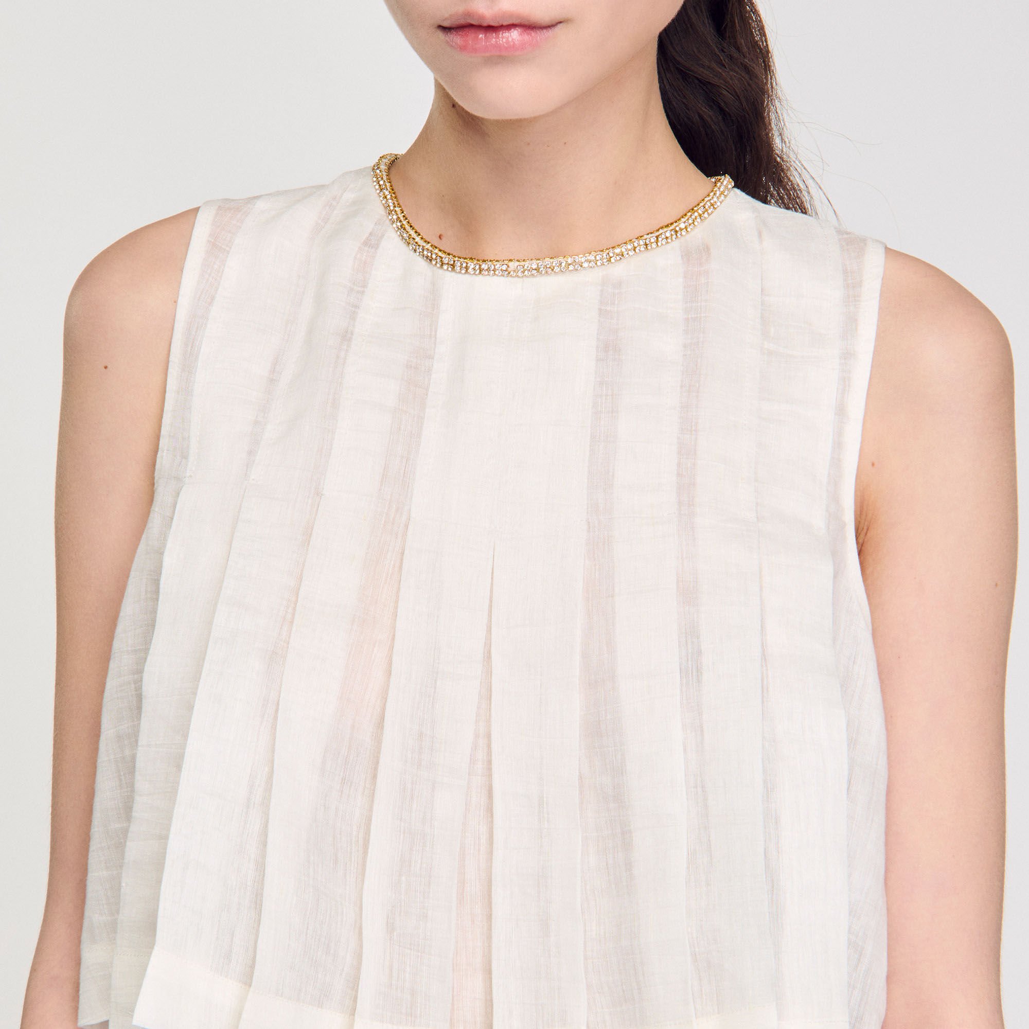 Pleated rhinestone neck crop top