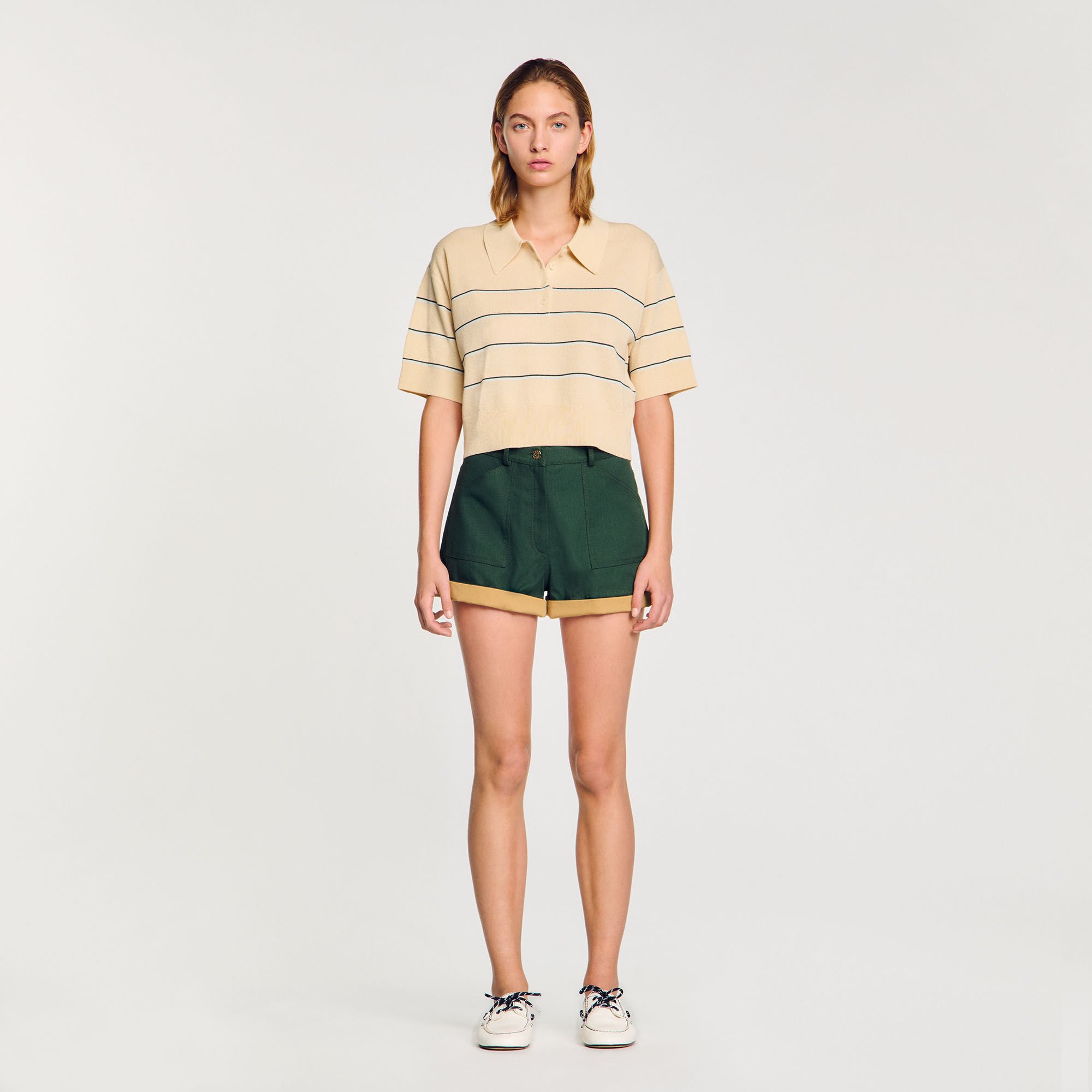 Cropped striped knitted jumper