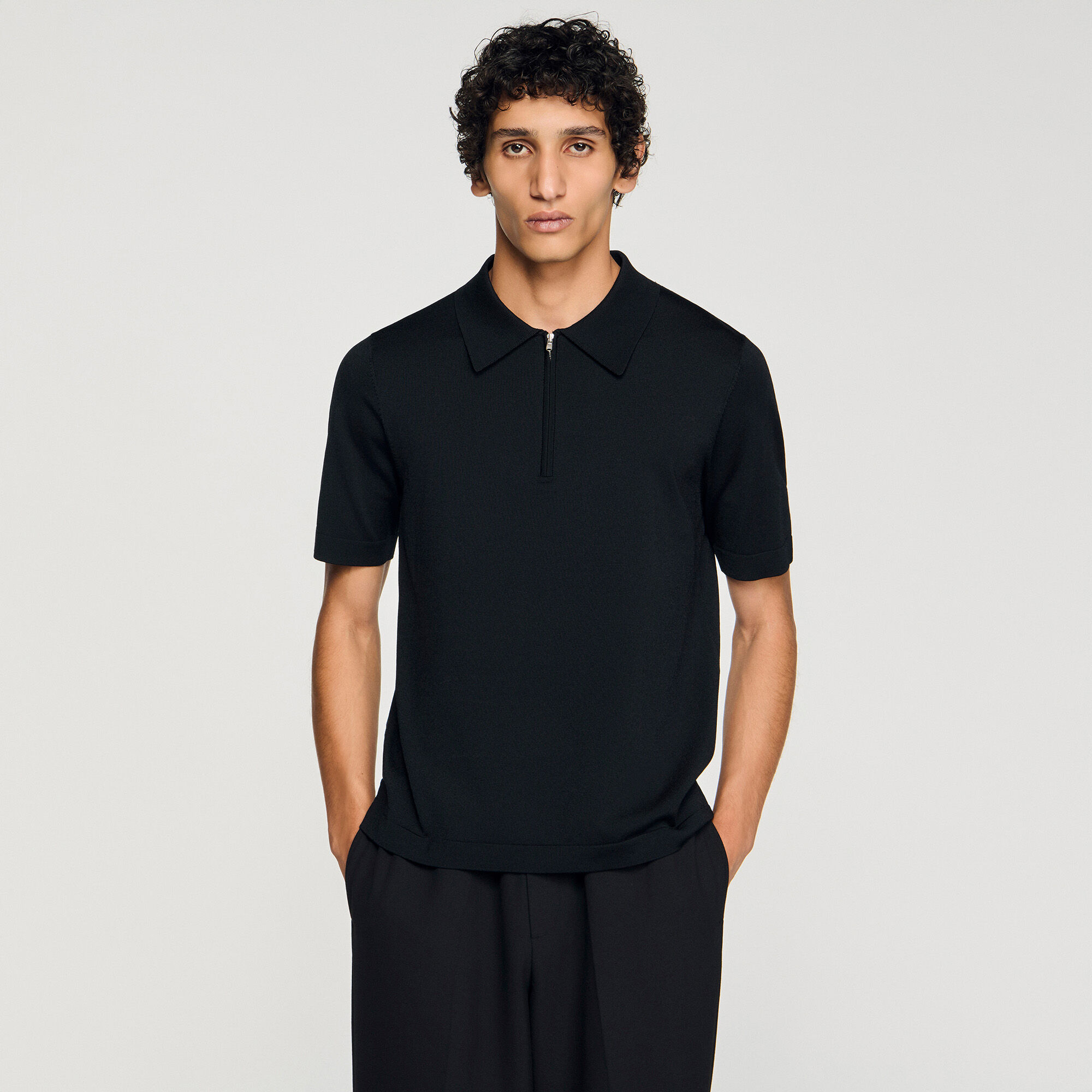 Knitted polo shirt with zip collar
