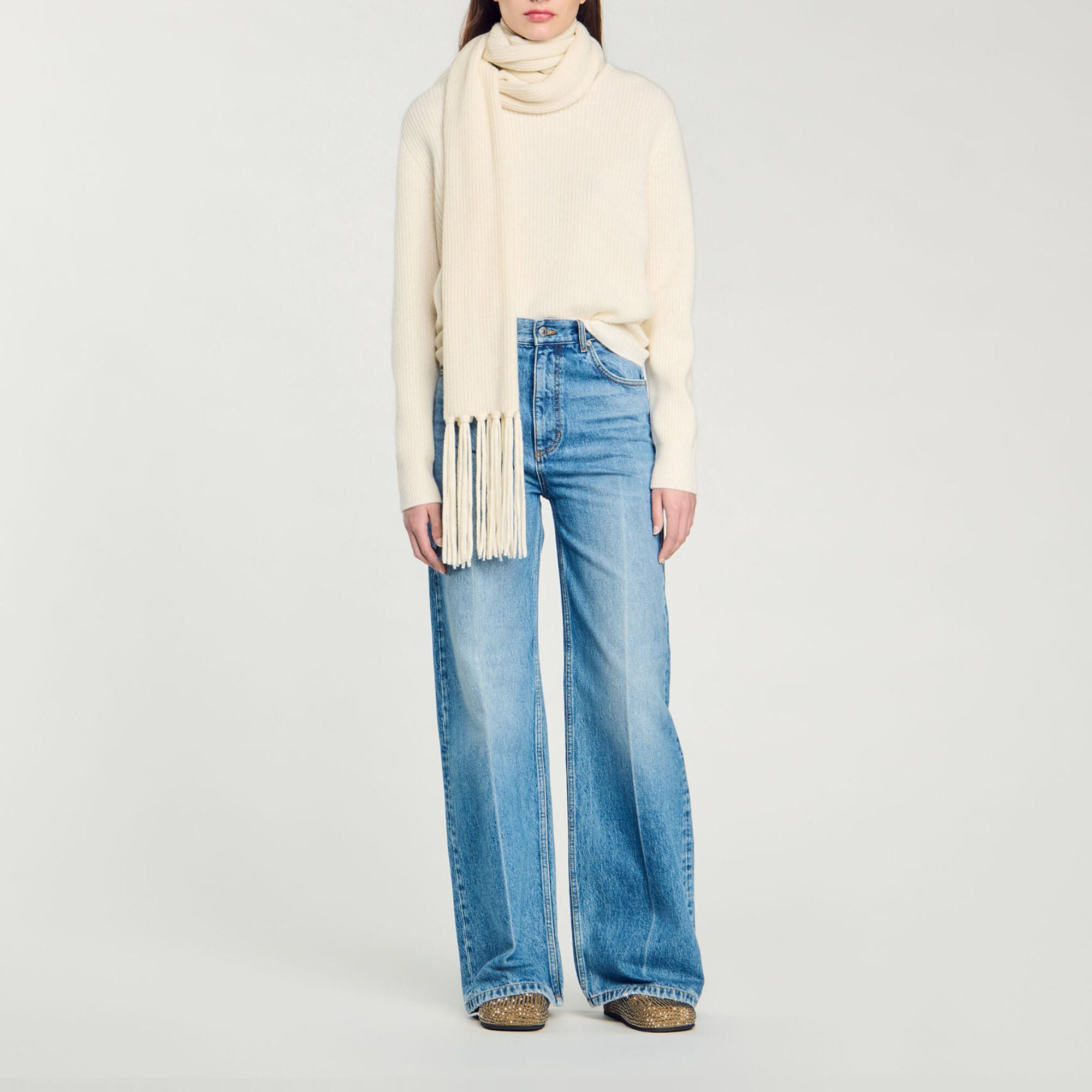 Knitted jumper with scarf collar - Women | Sandro