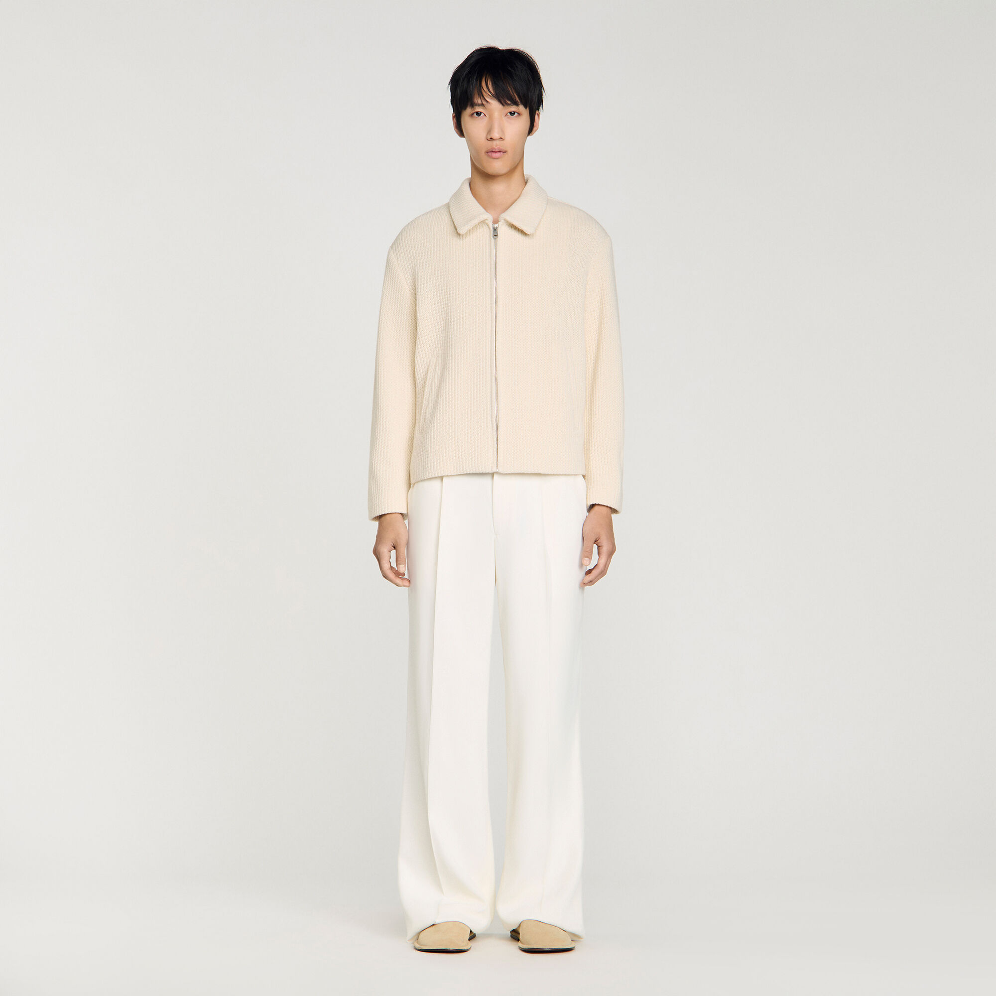 Knit-effect regular-collar jacket