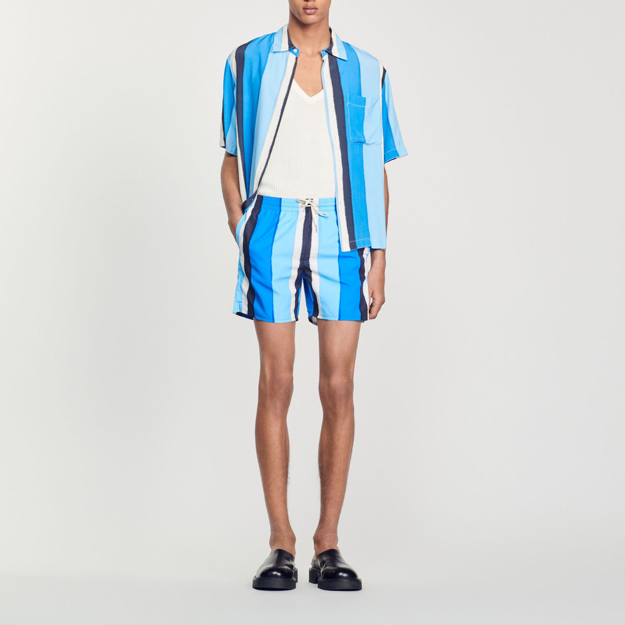 Printed striped swim shorts