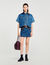 Short denim and leather skirt