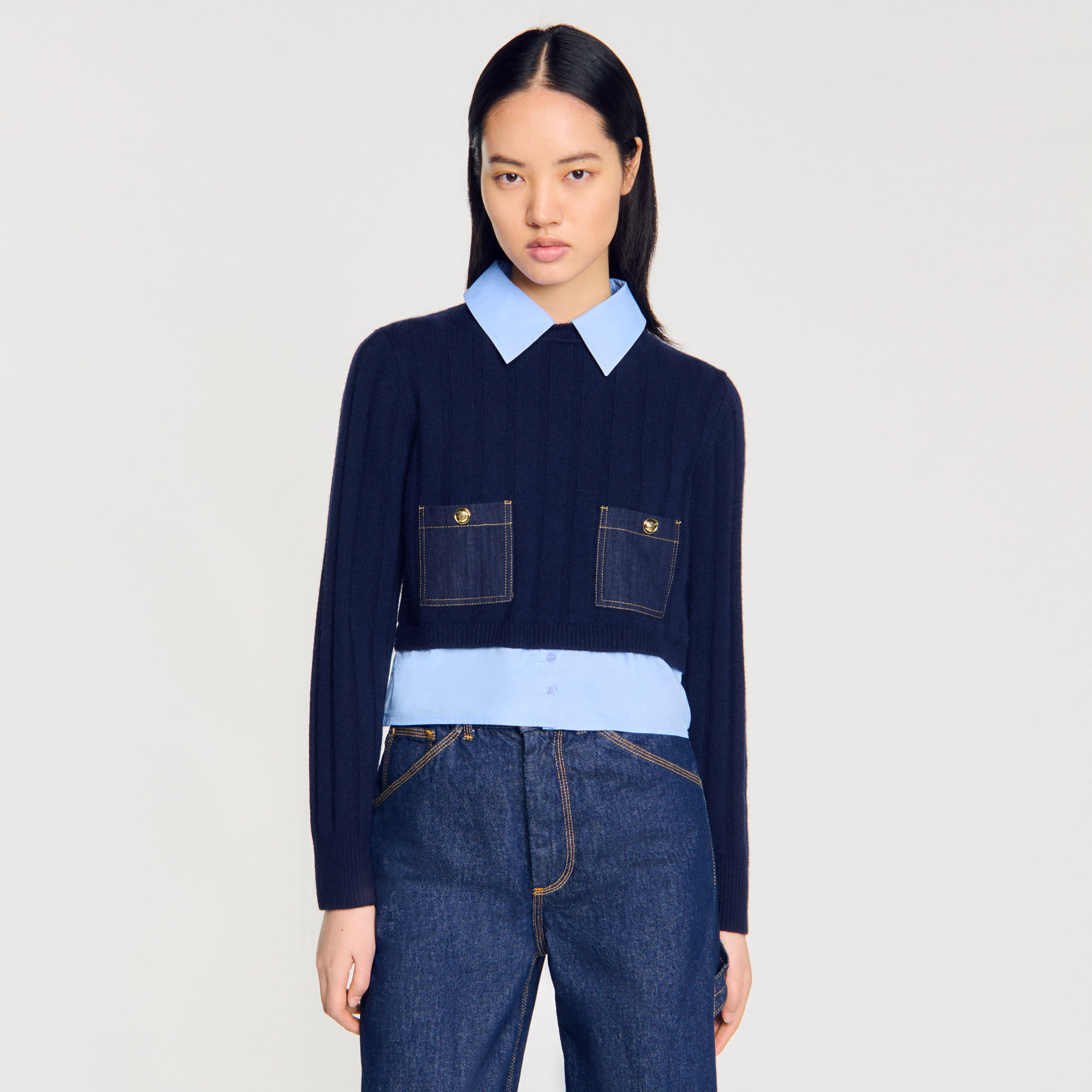 Cropped wool and cashmere jumper