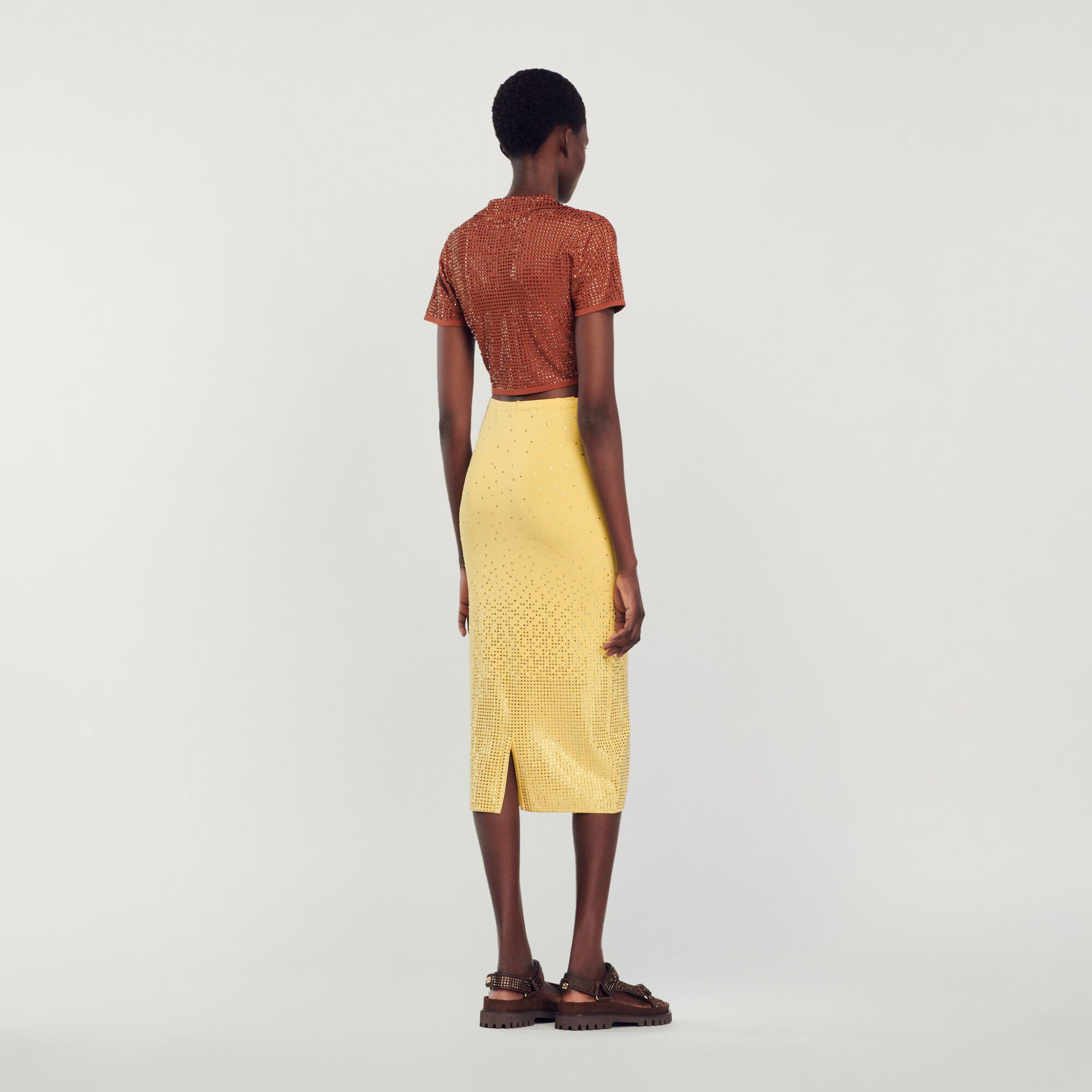 Rhinestone-embellished midi skirt