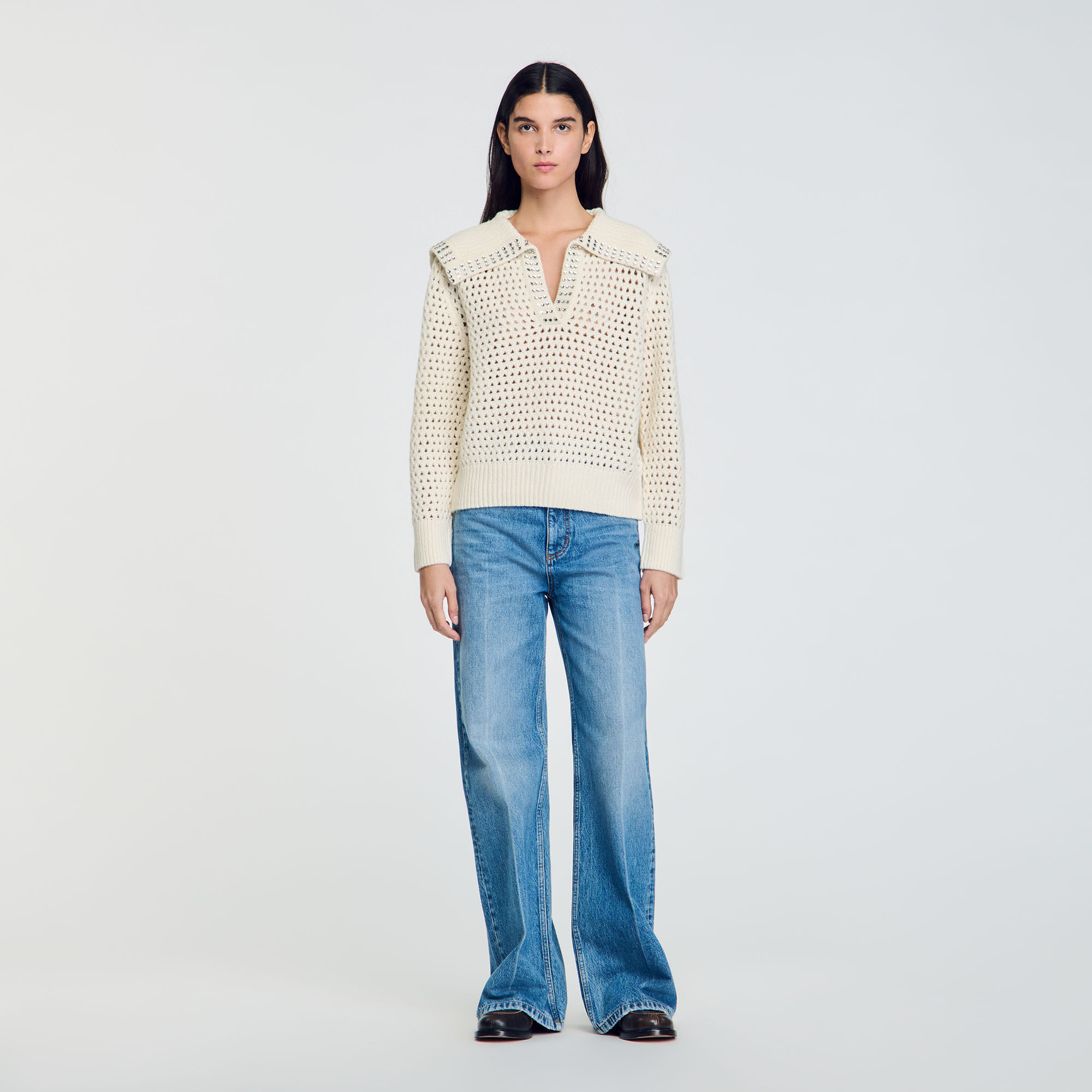 Sailor-neck wool jumper