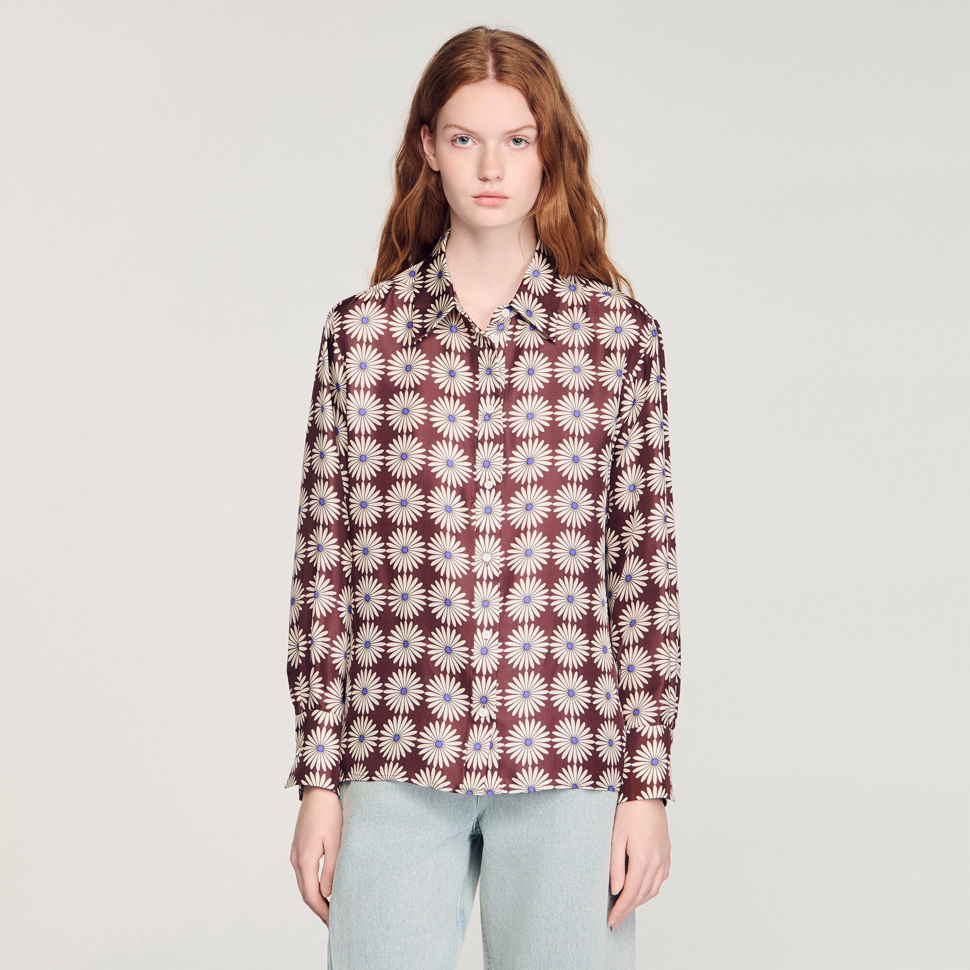 Floral print silk shirt