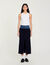 Dual-material denim and tweed skirt
