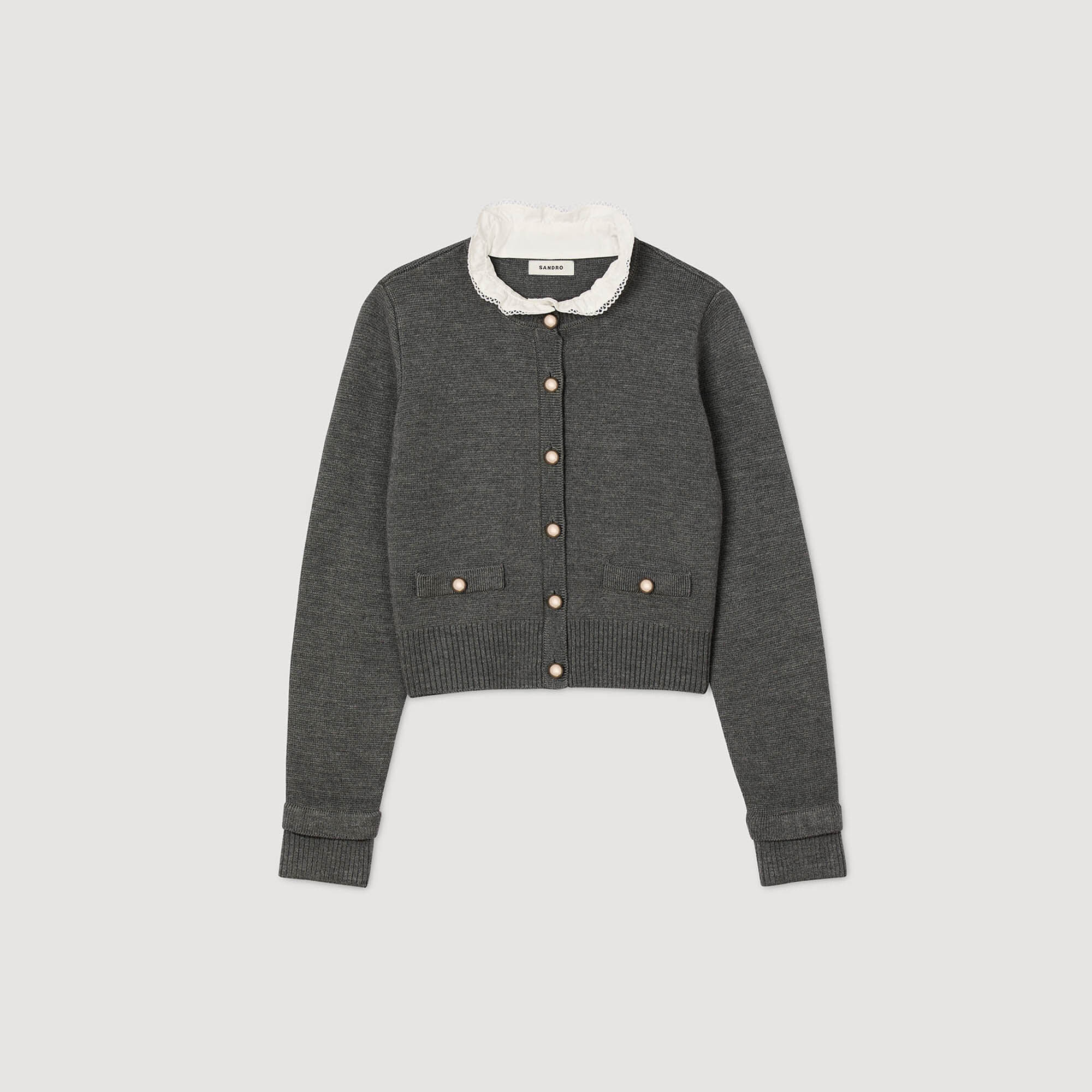 Cardigan with removable ruffle collar