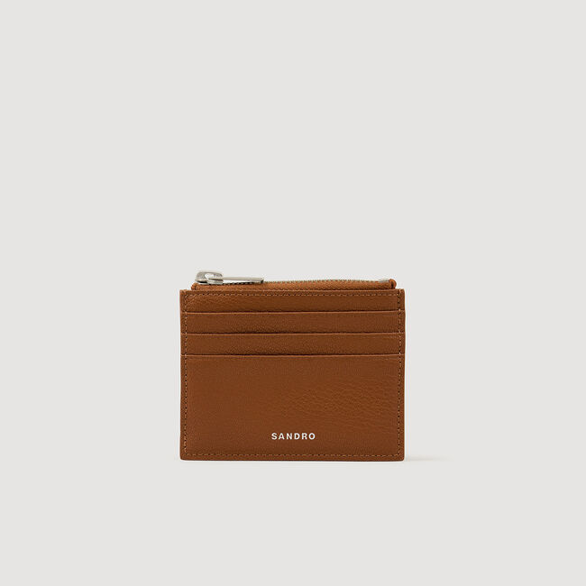 Grained leather zip card holder