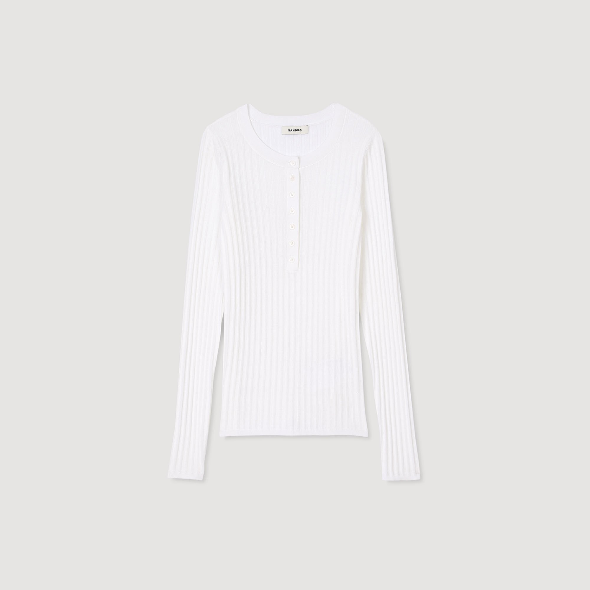 Ribbed jumper with Tunisian collar