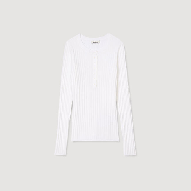 Ribbed jumper with Tunisian collar