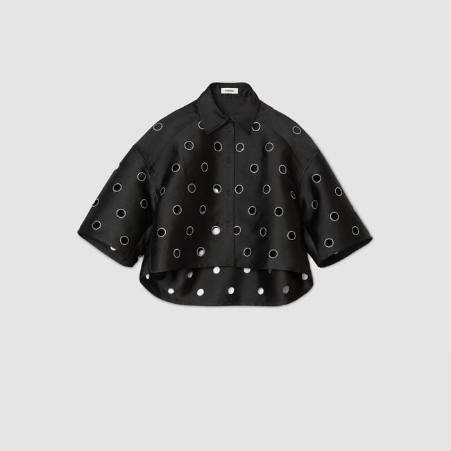 Denim shirt with rhinestones