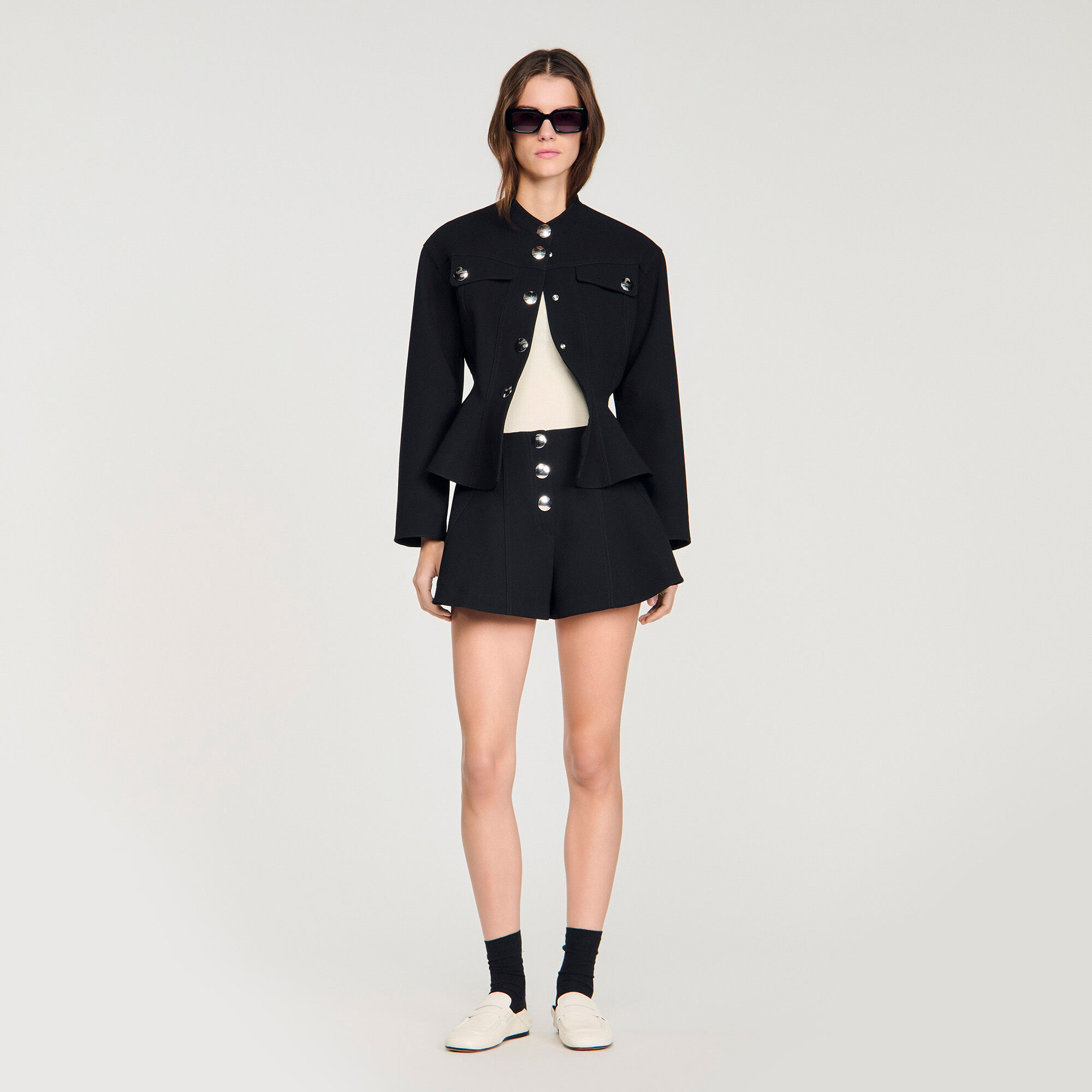 Press-stud flared shorts