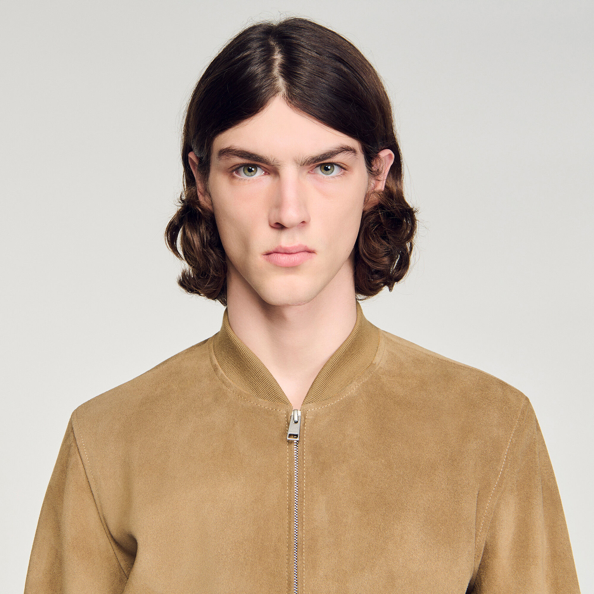 Zip-up split leather jacket
