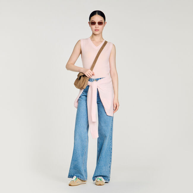 Embroidered short wool cashmere top