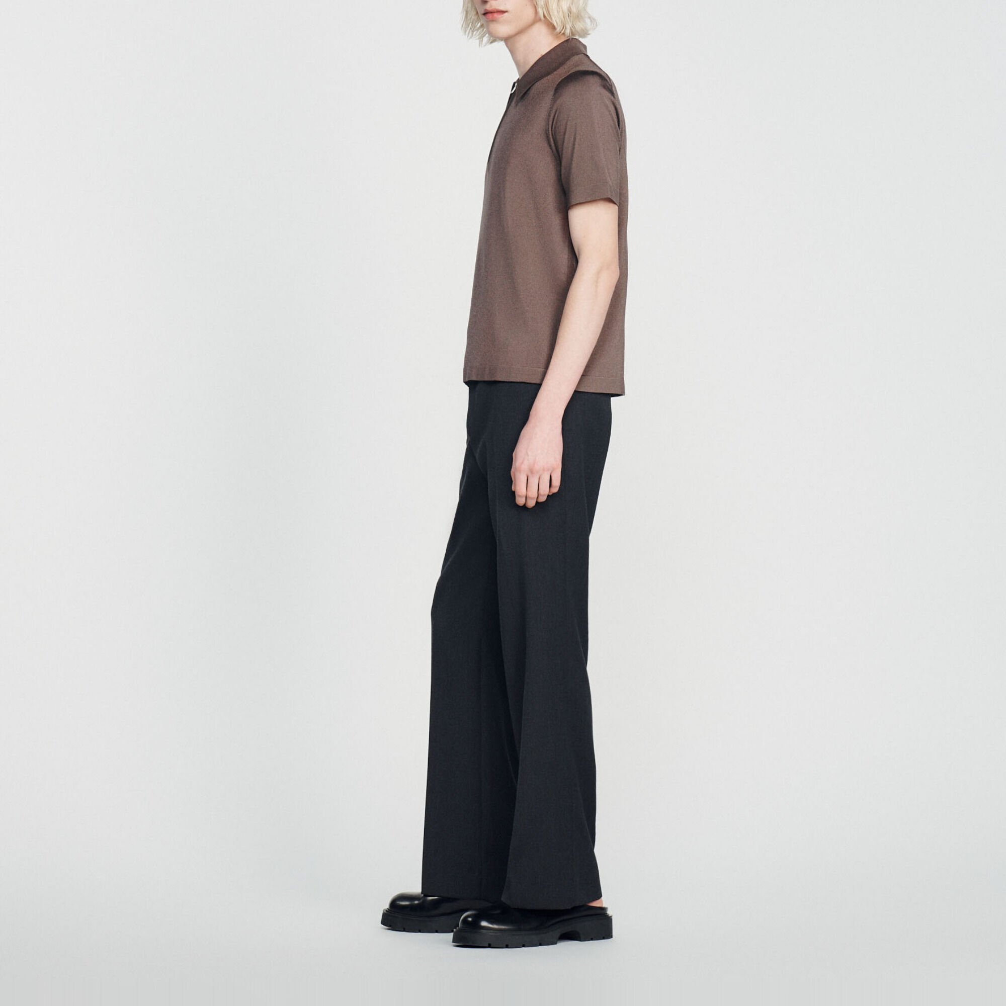 Knitted polo shirt with zip collar