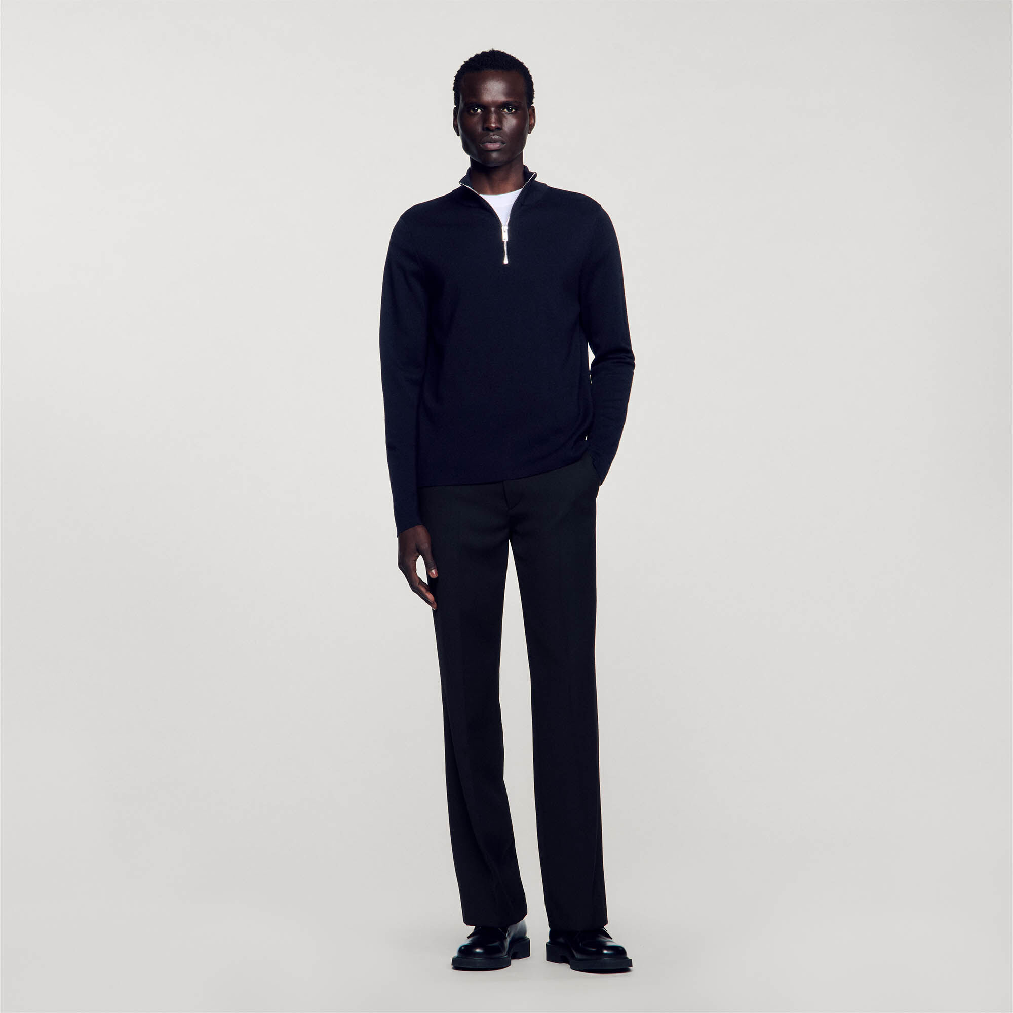 Wool jumper with zip collar