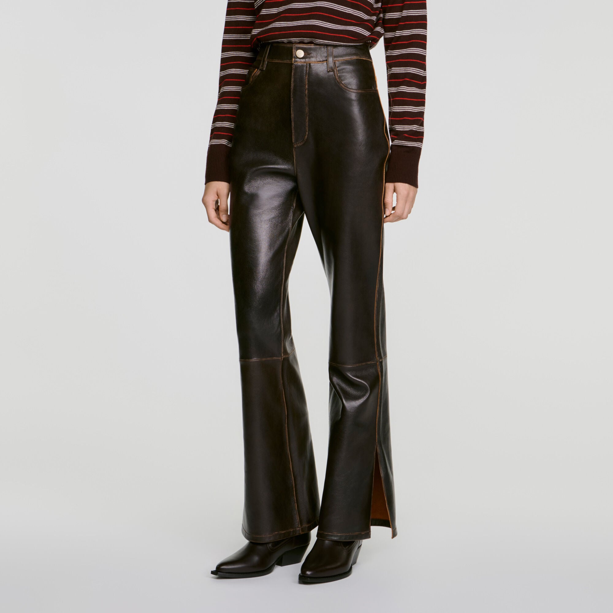 Distressed leather trousers - Women | Sandro