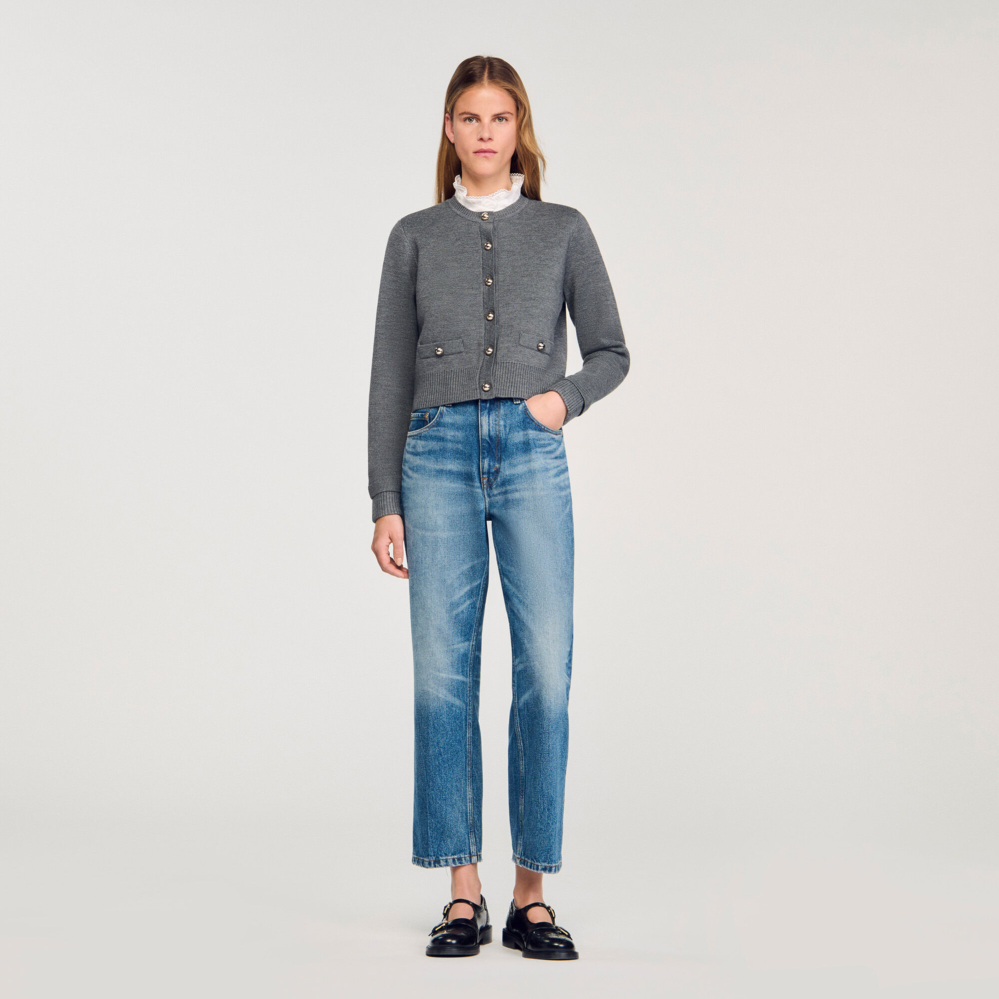 Cardigan with removable ruffle collar