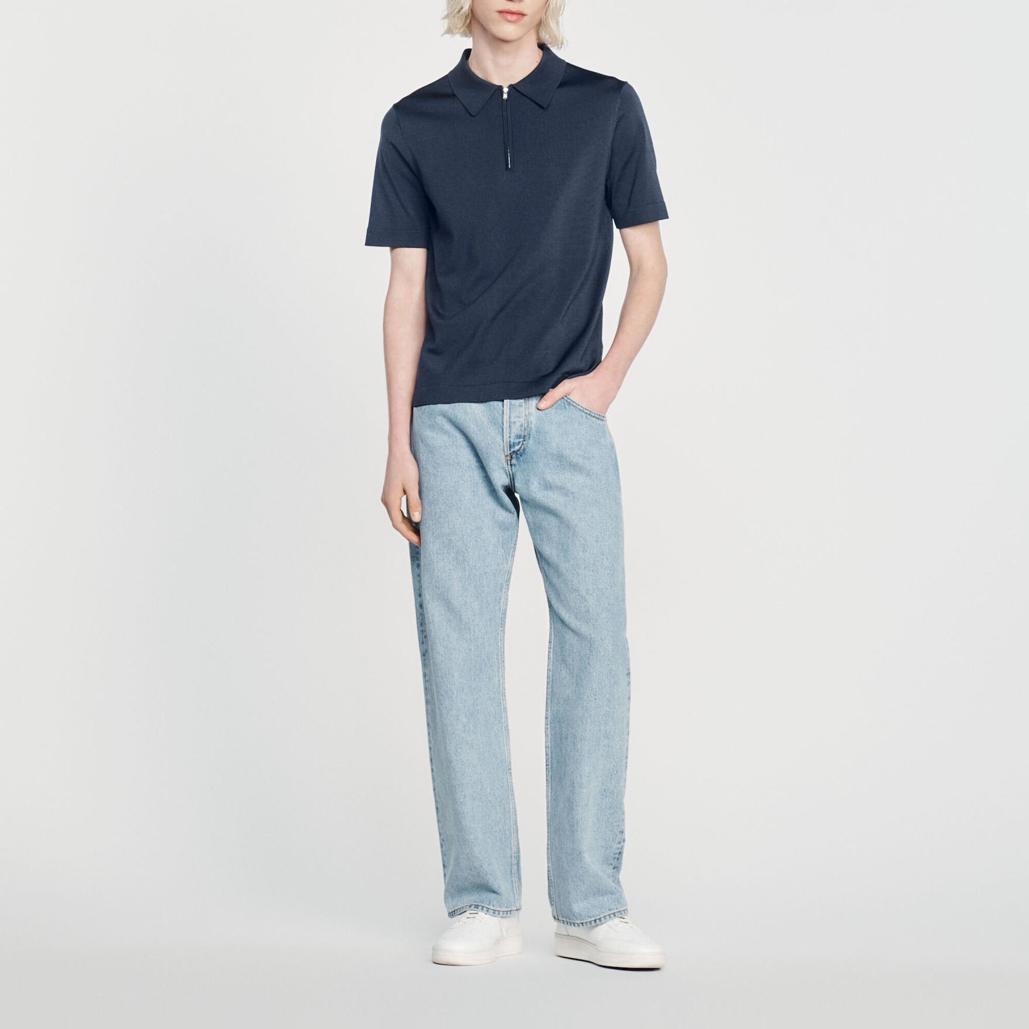 Knitted polo shirt with zip collar
