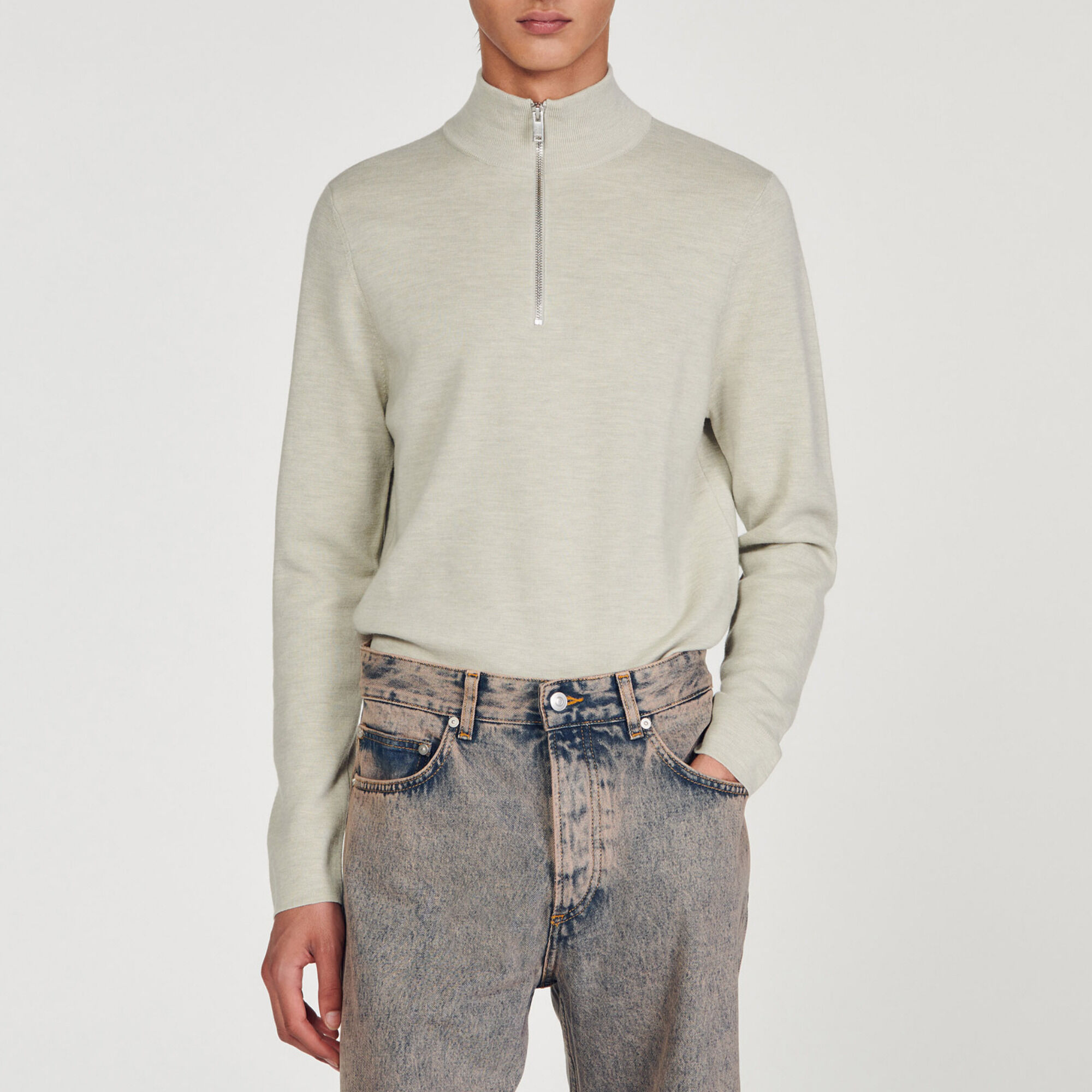 Wool jumper with zip collar