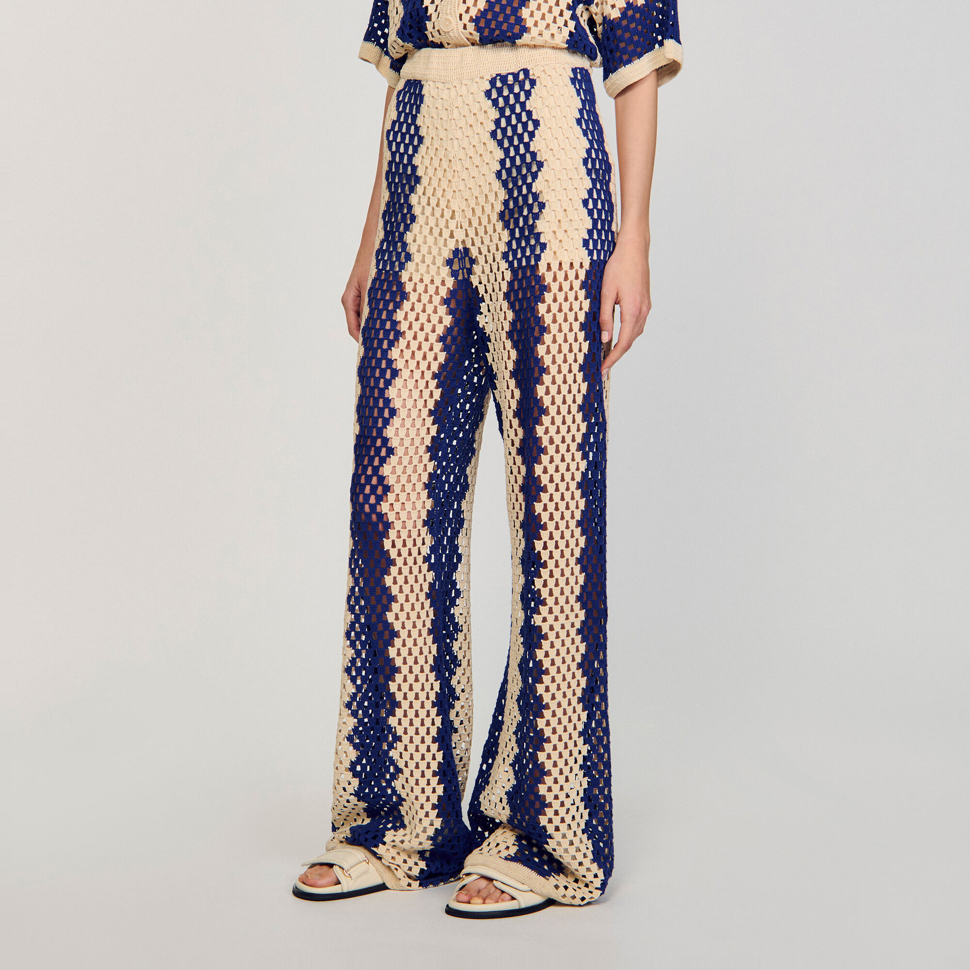 Two-tone open weave trousers
